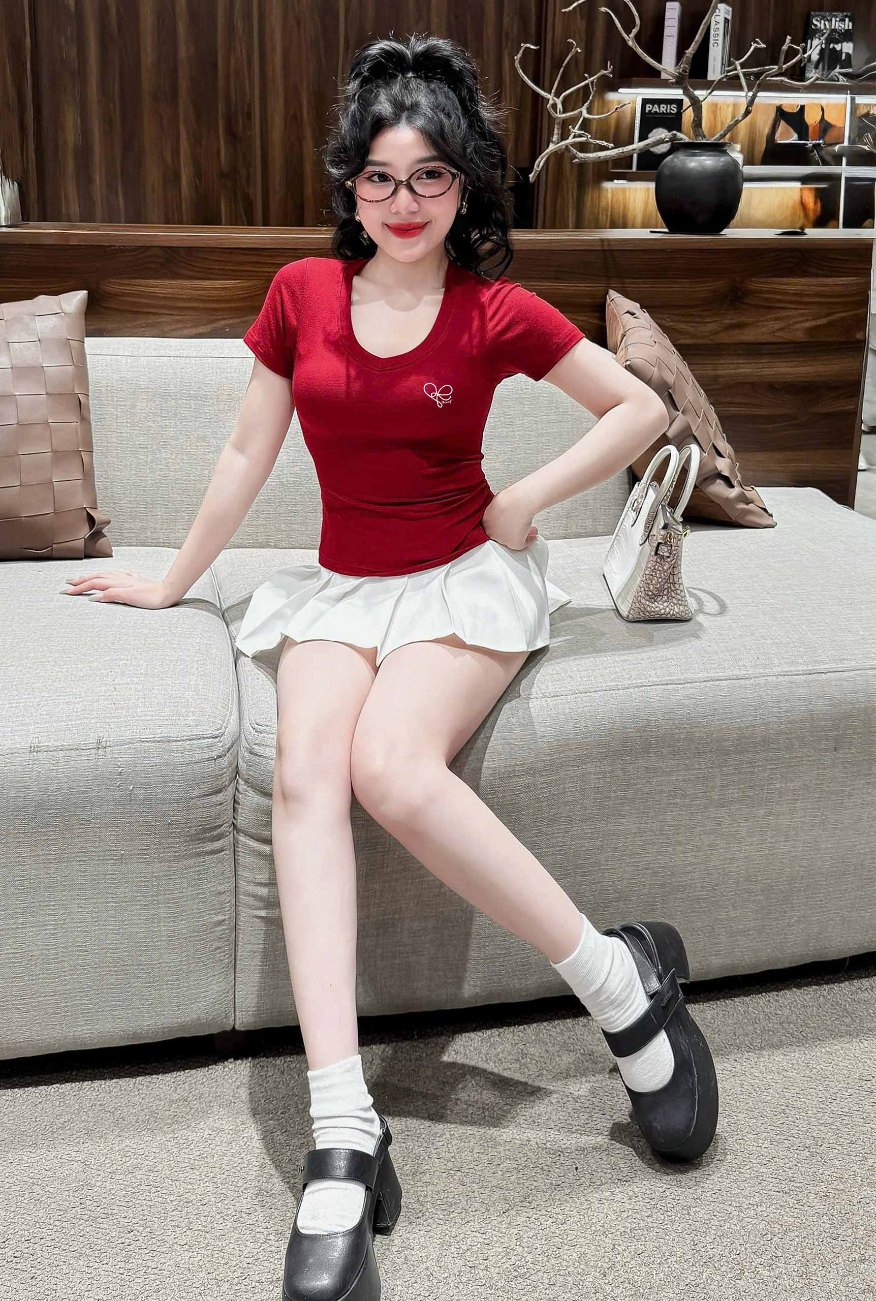 Áo thun nữ cổ tim ôm body Beezy 2489 form ôm 100% Visco dễ phối đồ thoáng mát thấm hút mồ hôi size S M L_thumbnail_2