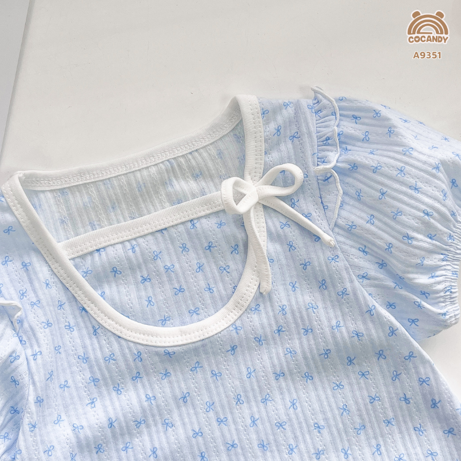 Áo cộc XANH DƯƠNG nơ xanh cổ nẹp viền tròn_thumbnail_2