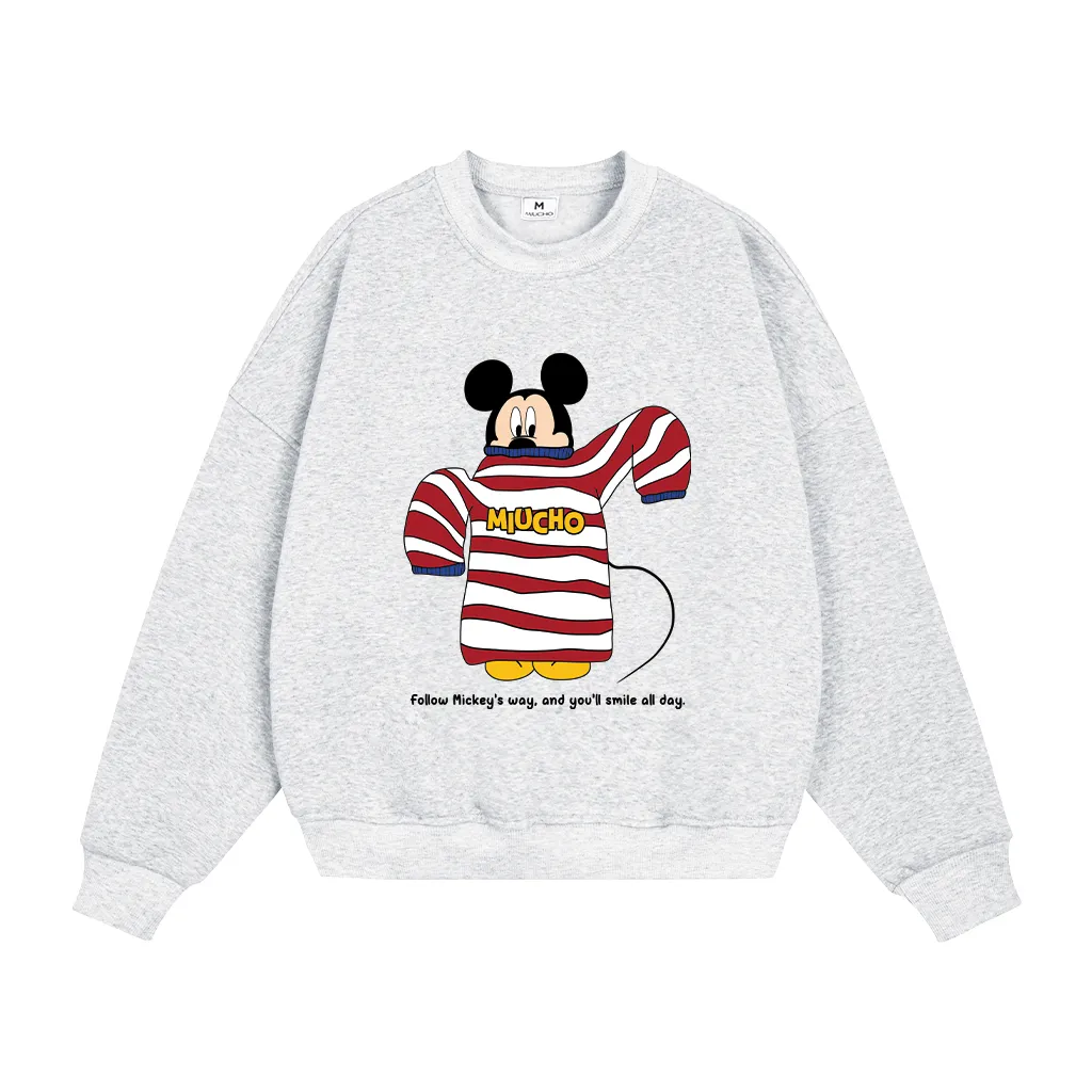 Áo sweater form boxy chuột mickey 2621 Miucho chất vải nỉ bông cáo cấp thoáng mát cổ tròn in mix_thumbnail_0