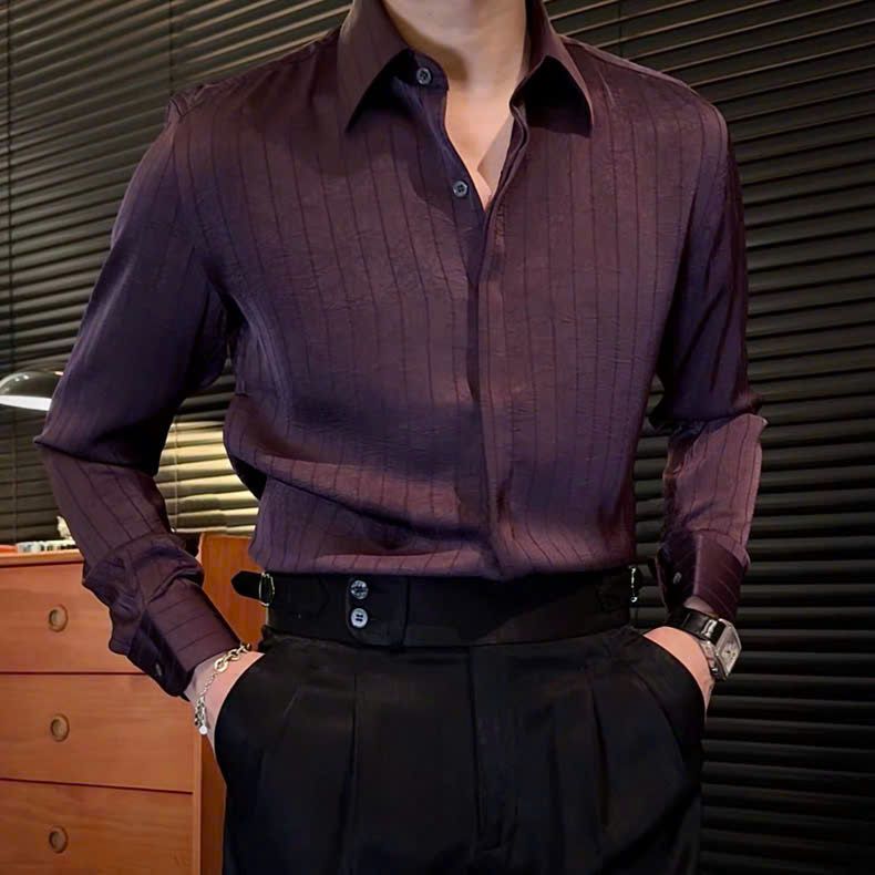 Sơ Mi Sọc Lụa Chìm Cổ Dấu Khuy_thumbnail_4