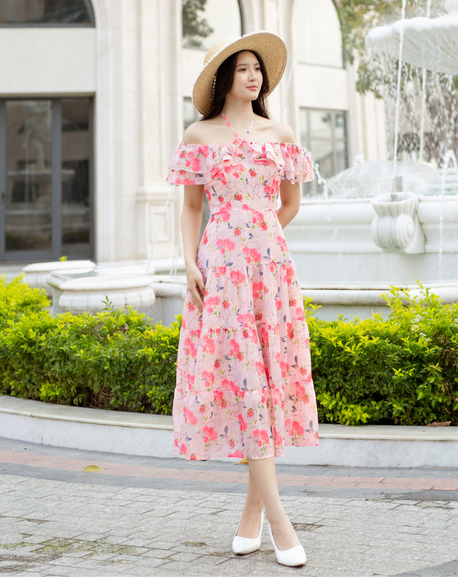 Đầm maxi hoa trễ vai bèo cột nơ xinh xắn 2in1_thumbnail_15