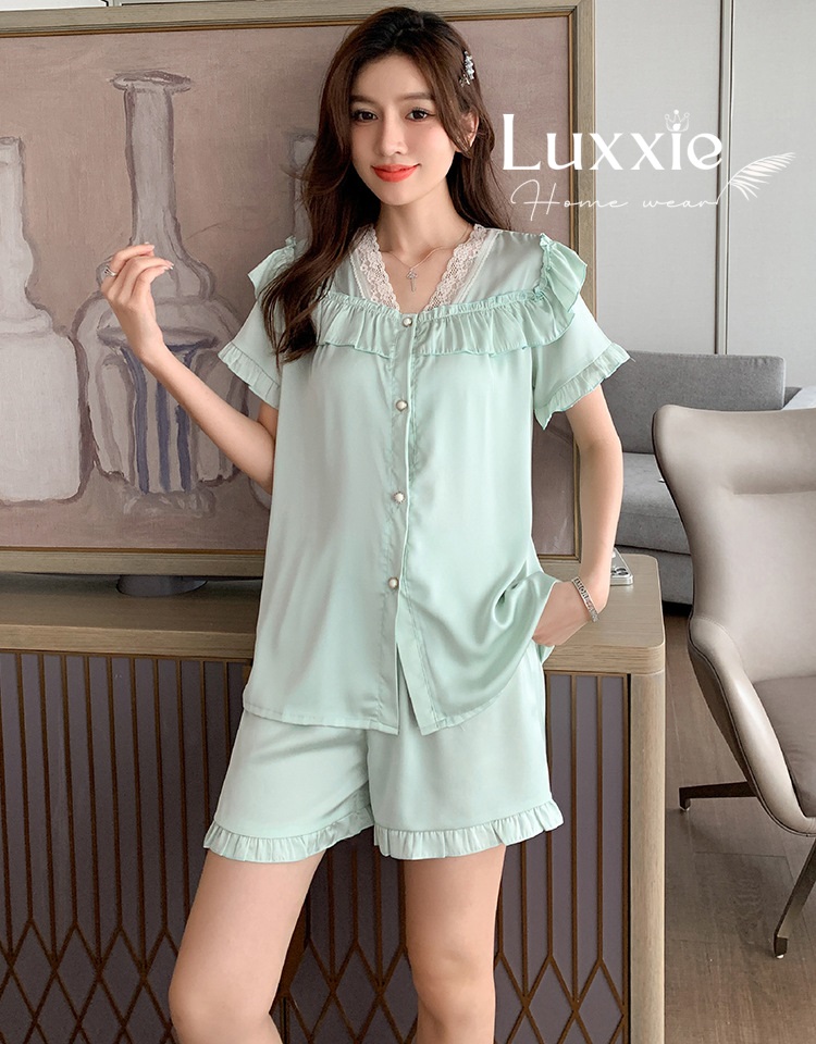 N49C Pijama cổ V ren cộc đùi