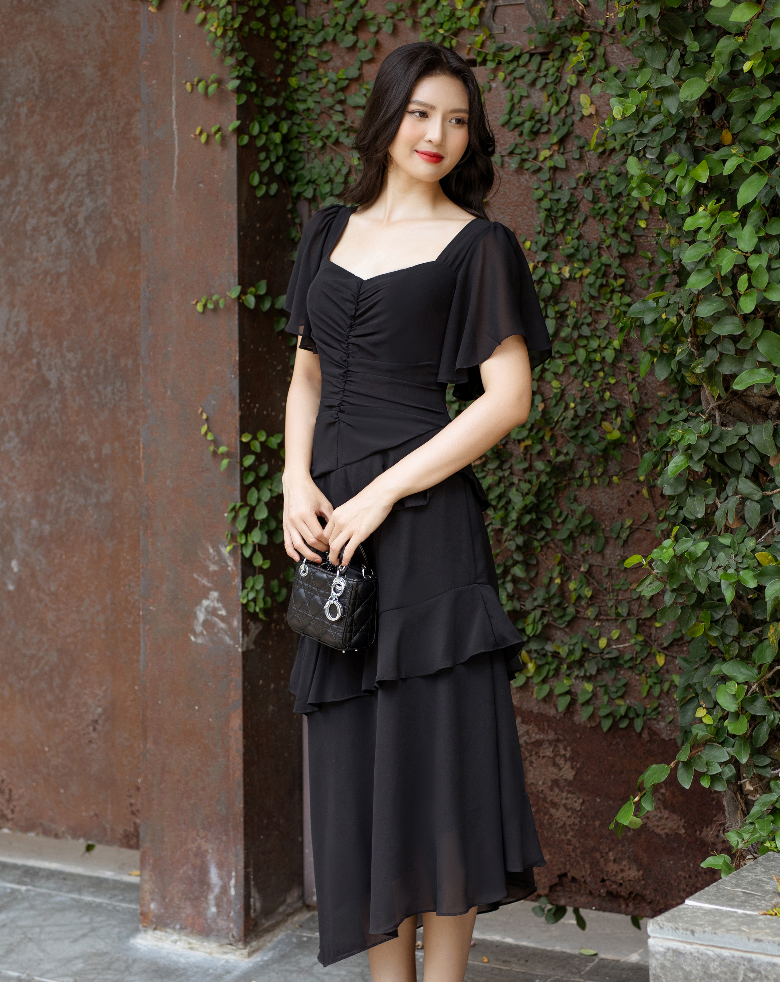 Đầm midi tay cánh tiên cổ u phối bèo xinh xắn_thumbnail_2