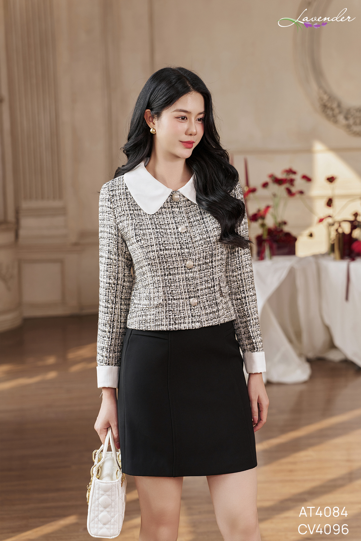 Áo dạ tweed xám cổ sen tay dài phối trắng AT4084_thumbnail_3