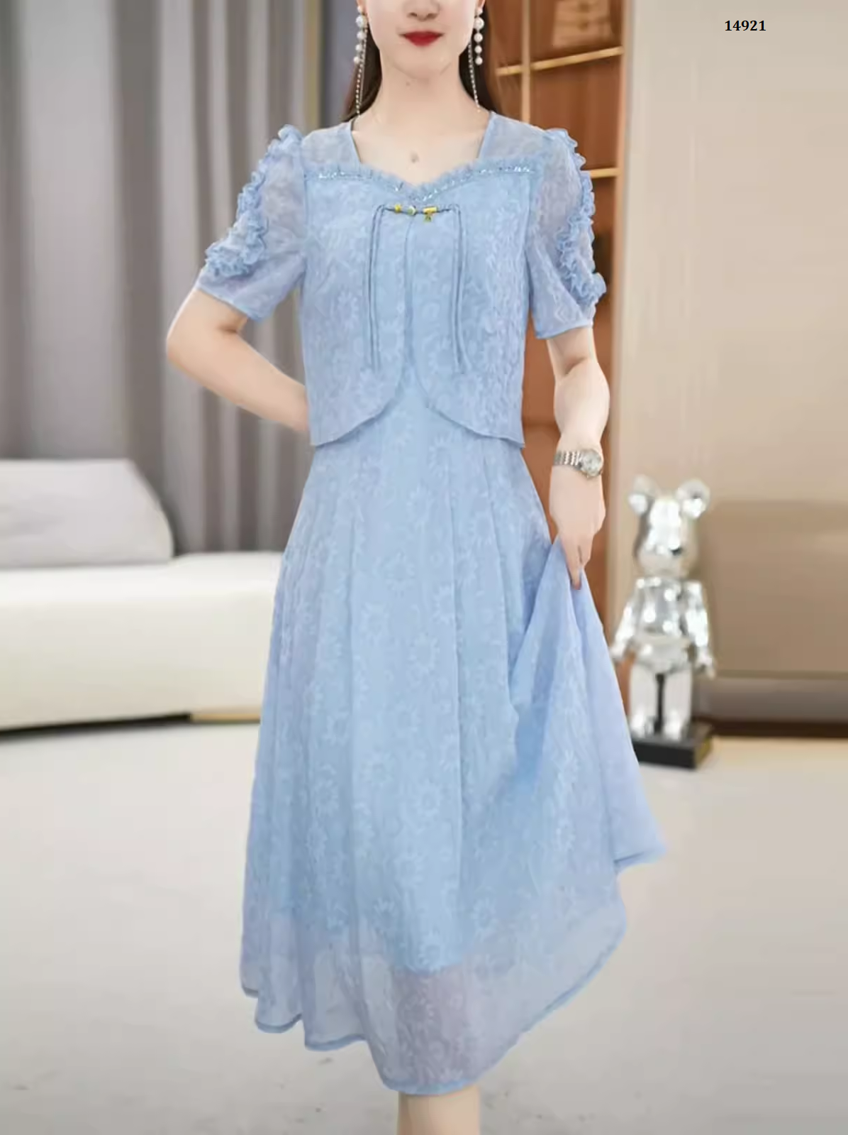 14921-Đầm  voan xanh nhạt in 3D cách điệu ( voan,lót)_thumbnail_0