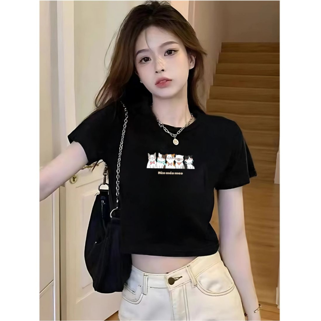 [Form Ôm] Áo croptop nữ ôm body màu đen in hình - Áo thun nữ dáng croptop ôm Loza - G0260_thumbnail_6