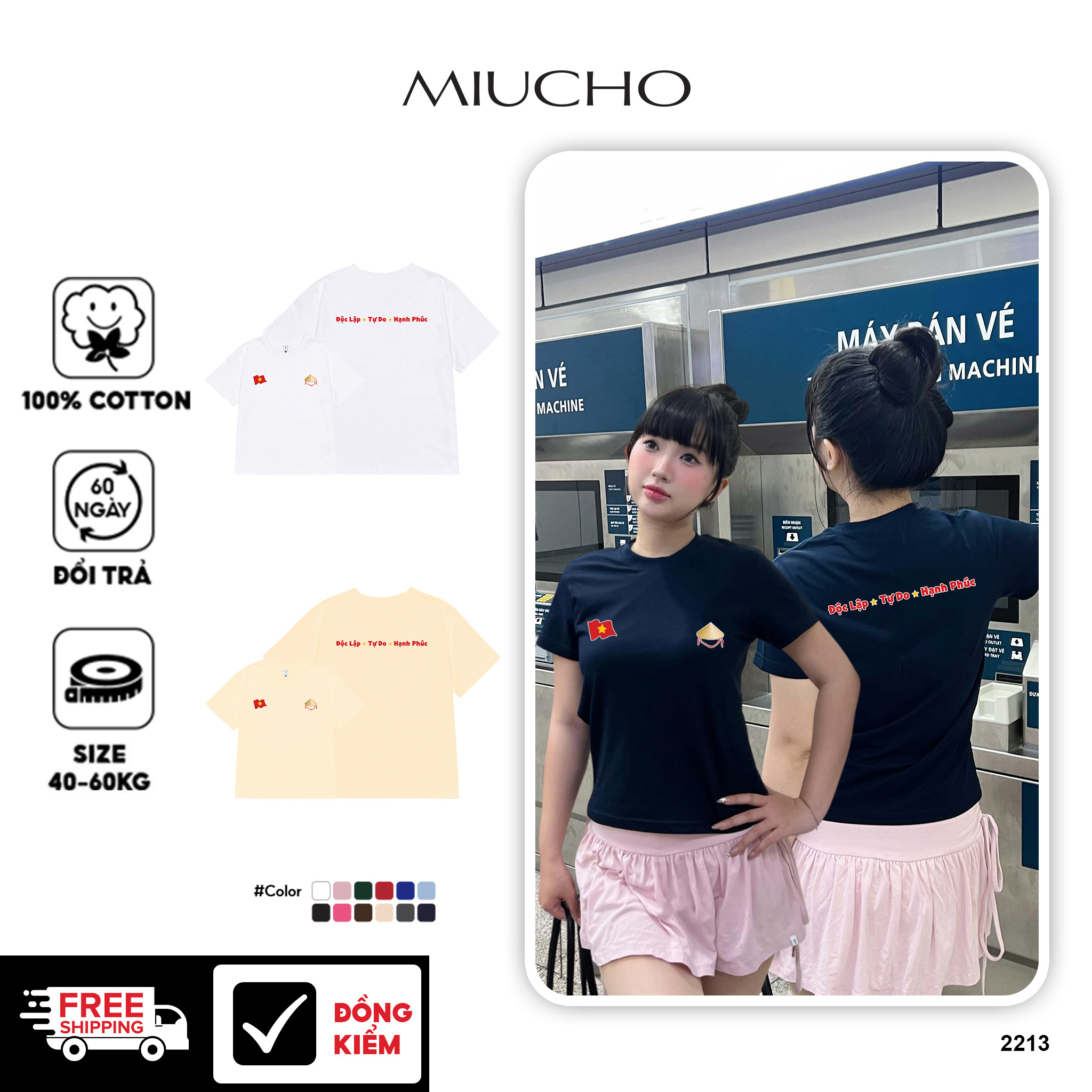 Áo baby tee ôm eo Việt Nam tôi yêu 2213 Miucho cổ tròn vải cotton 4c co giãn thoáng mát in mix
