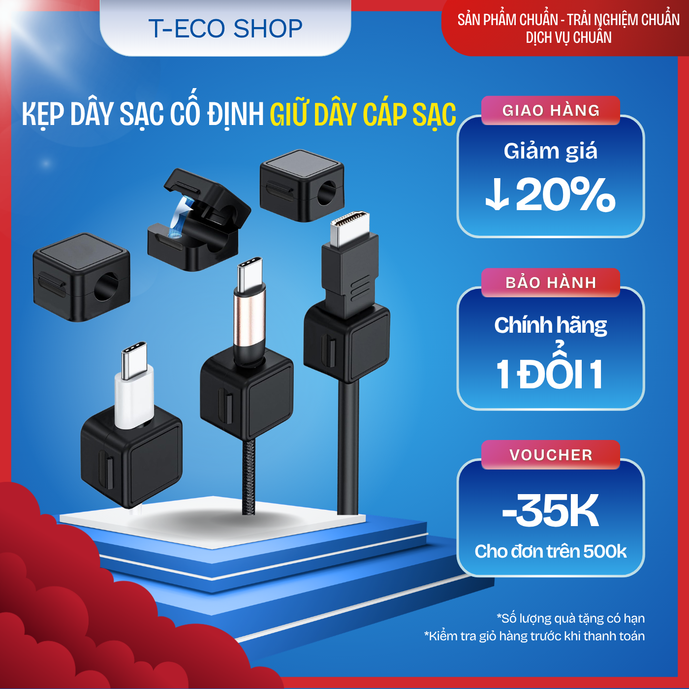 T-ECO SHOP | Kẹp Giữ Dây Sạc – Cố Định Dây, Chống Rối, Gọn Gàng Bàn Làm Việc