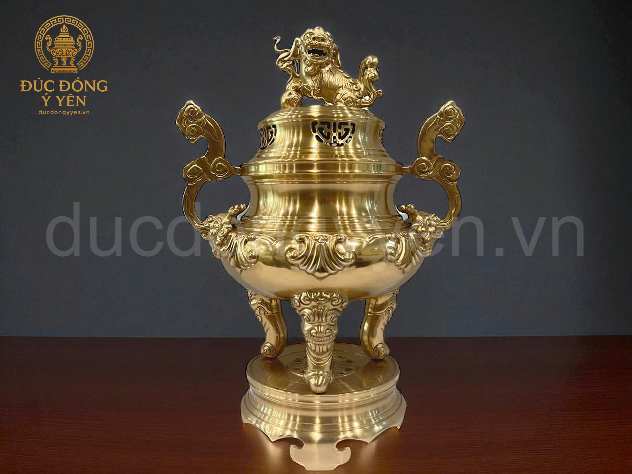 Bộ đỉnh thờ tam sự hoa sòi cao 60cm đúc đồng cát tút nguyên chất _thumbnail_1