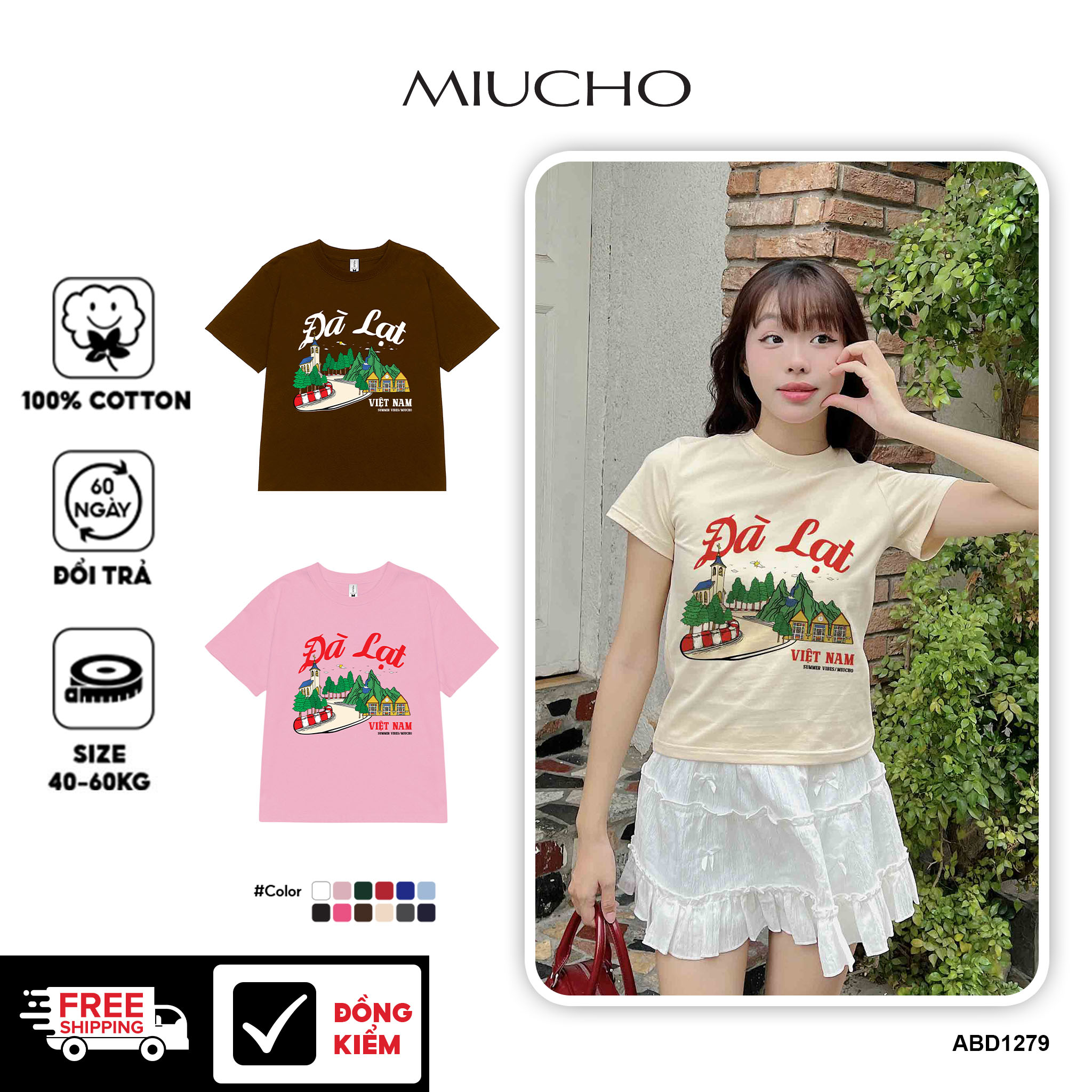 Áo thun baby tee form ôm xinh xắn ABD1279 Miucho tay ngắn cổ tròn in hình Đà Lạt_thumbnail_0