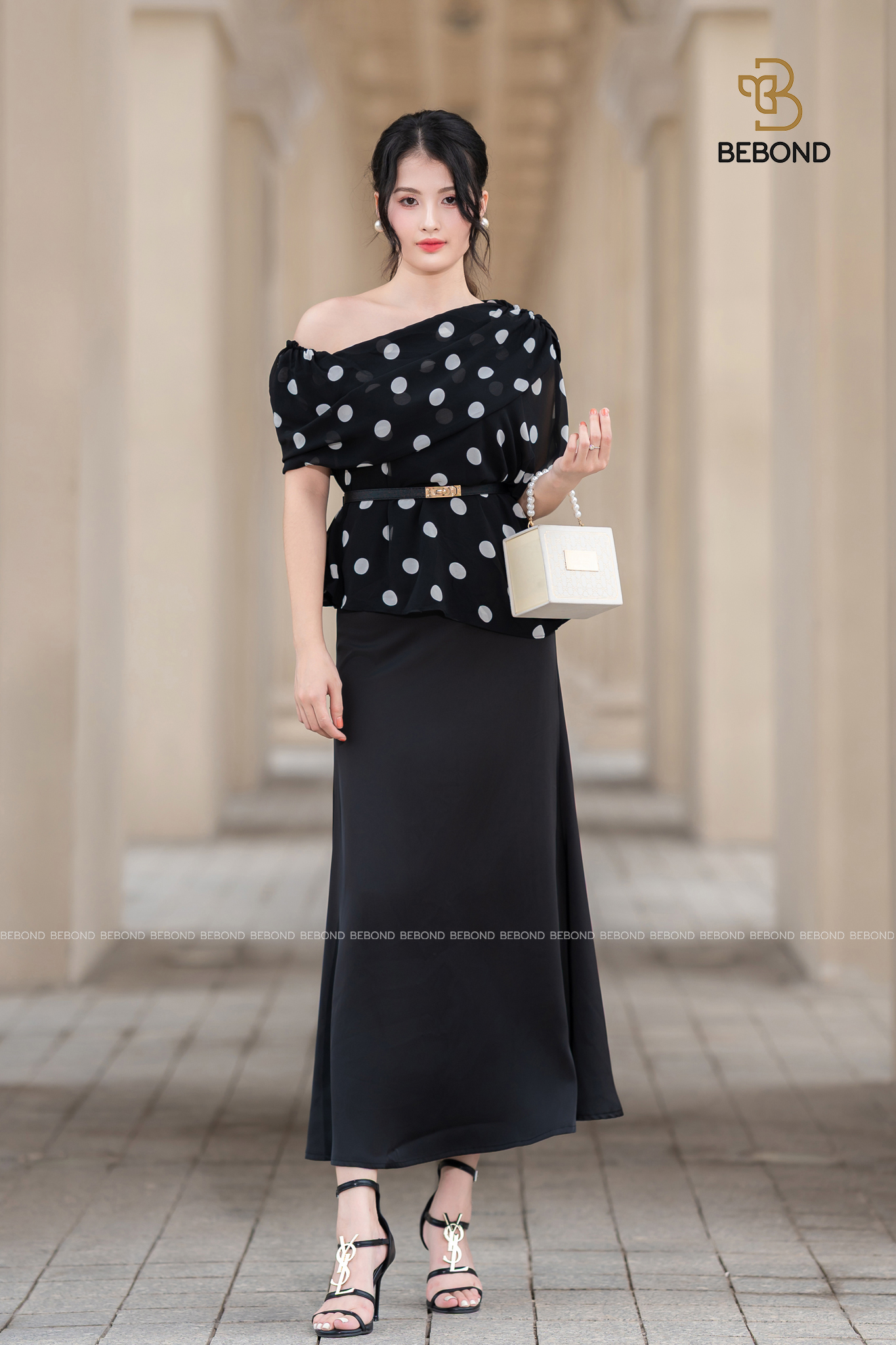 Set áo chấm bi trễ vai LEVANA màu ĐEN_thumbnail_5