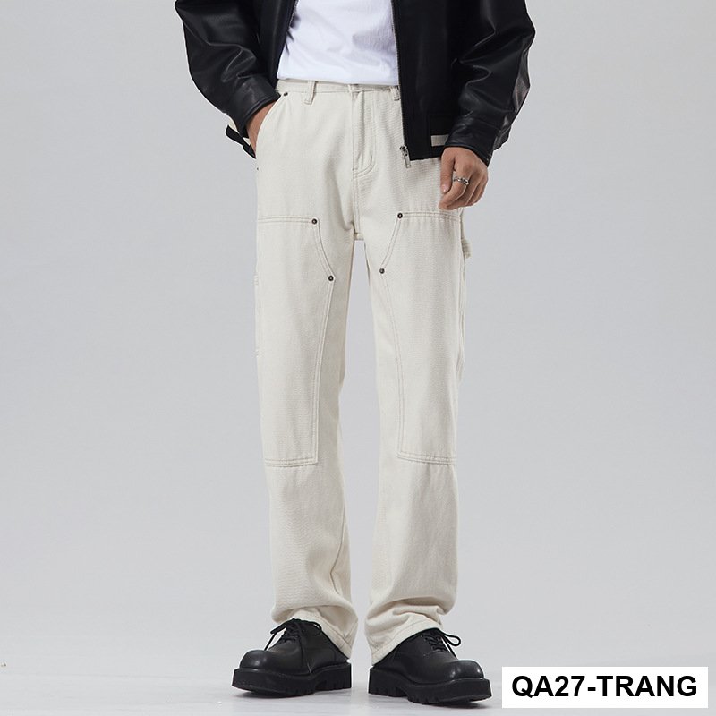 Quần jean trắng cổ điển của Mỹ dành cho nam giới vào mùa thu quần bảo hộ lao động mới dành cho nam giới vào mùa thu quần ống rộng thẳng nam