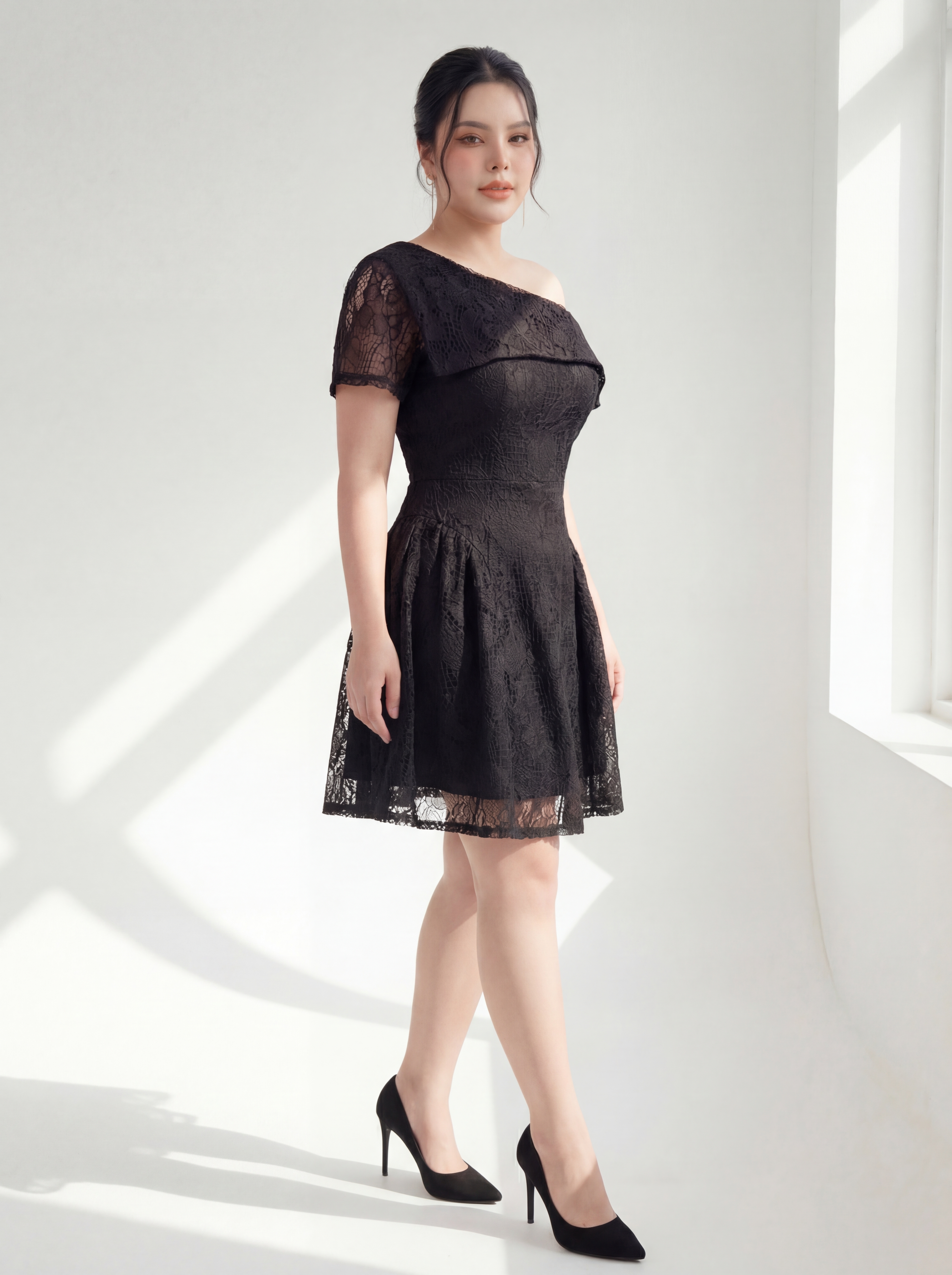 BIGSIZE NỮ - Đầm ren kiểu trễ vai 1 bên V-DA210_thumbnail_1