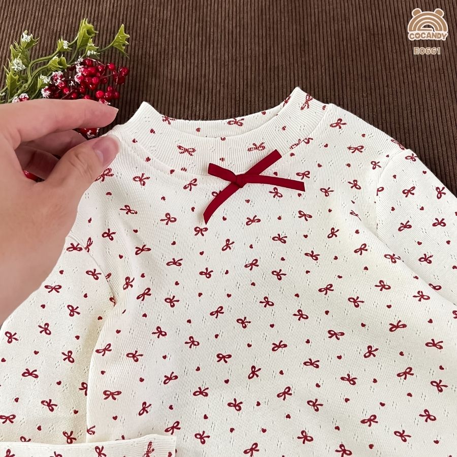 Áo giữ nhiệt dài tay BE họa tiết nơ ĐỎ_thumbnail_3