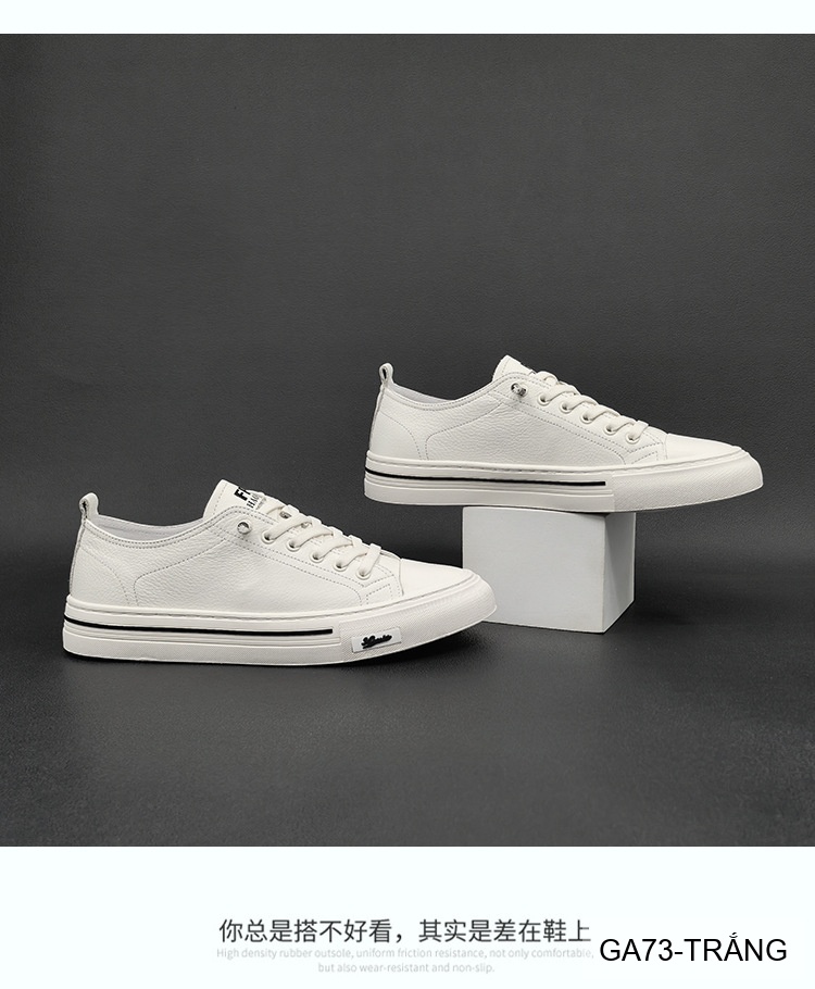 GA73 - Giày Sneaker Nam Da Bò Phong Cách Hàn, Đế Cao Su Thoáng Khí, Màu Trắng Đen_thumbnail_6