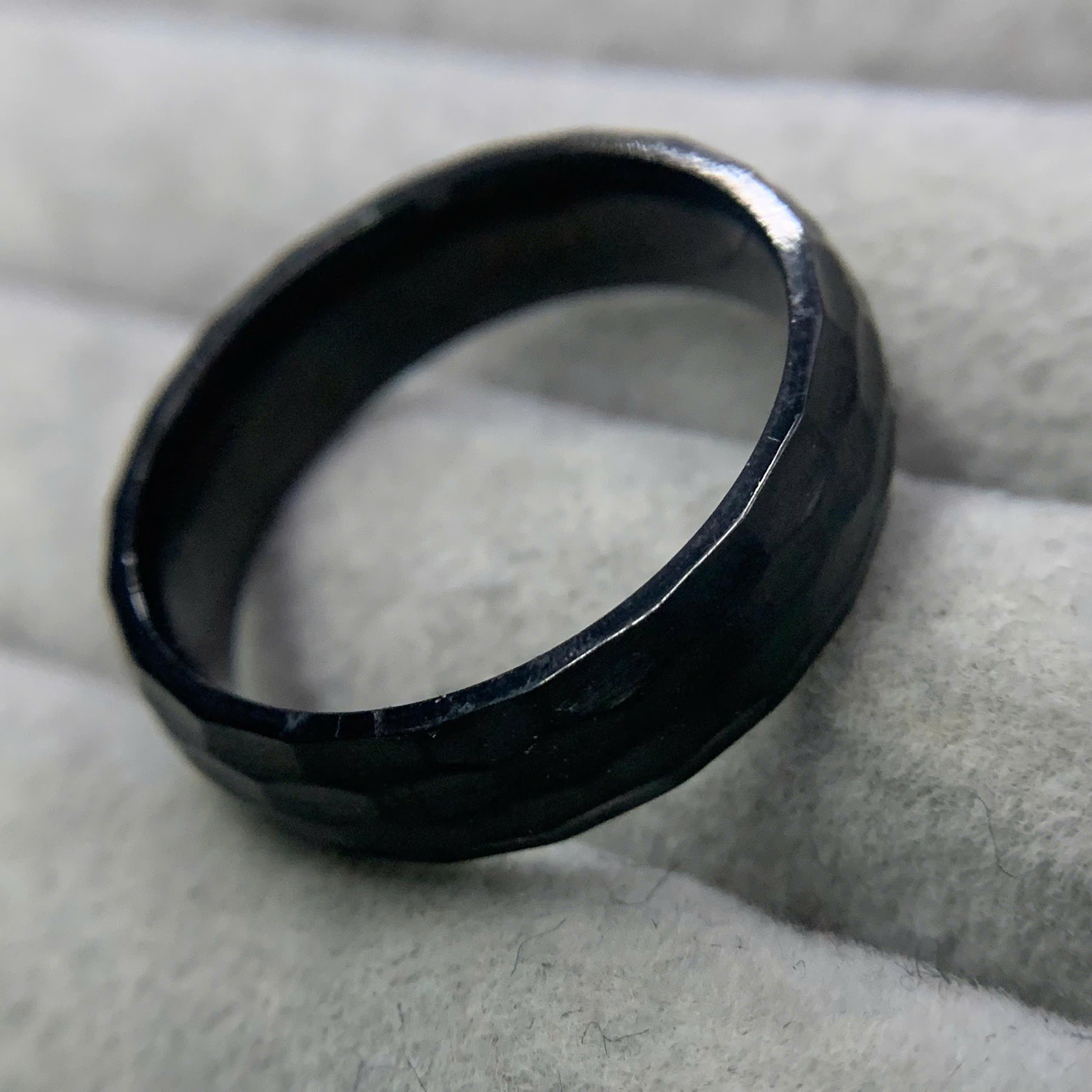 nhẫn kiểu thép titan cao 6mm hình cầu nhiều cạnh đen size 9 _thumbnail_1