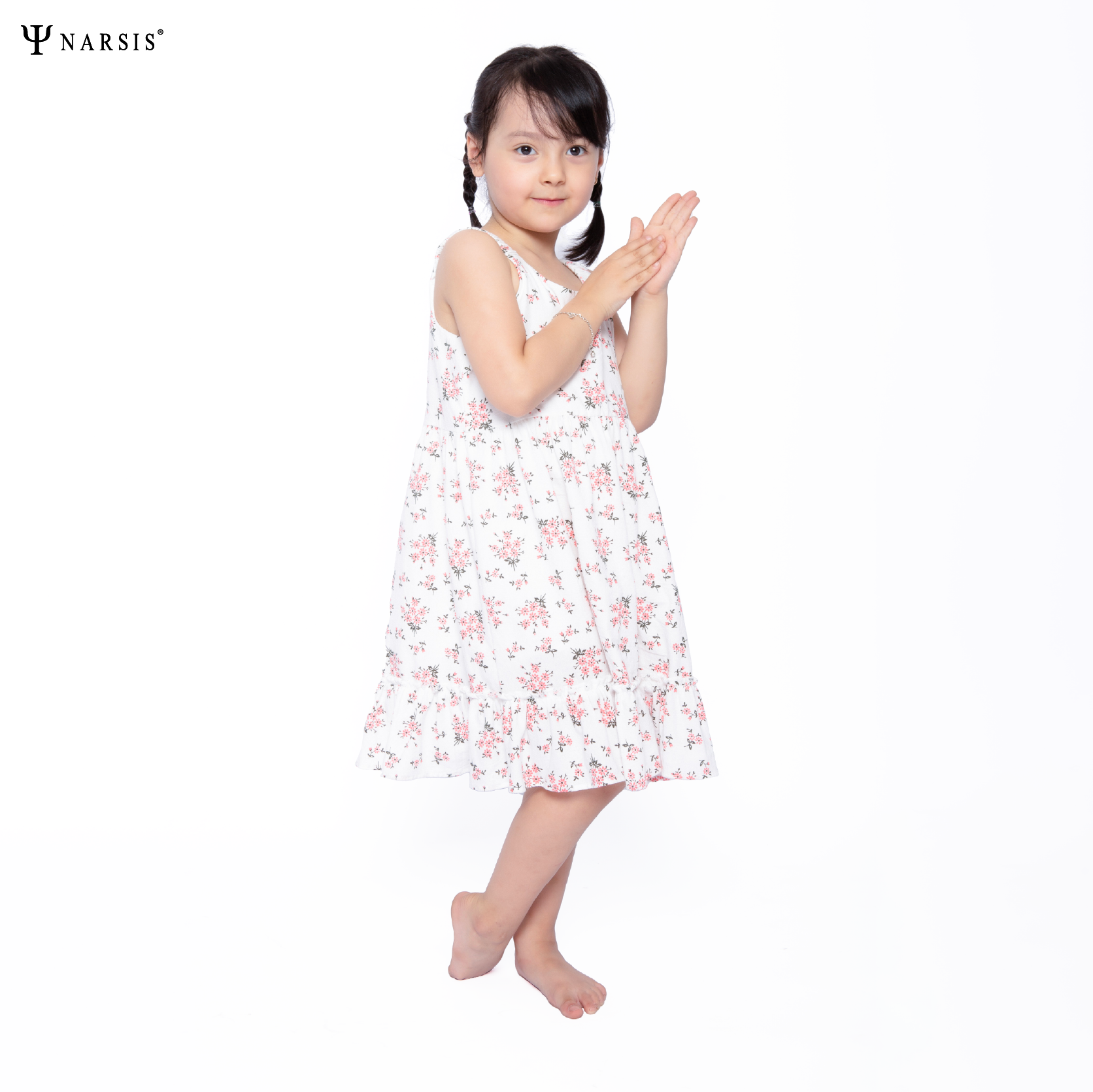 VÁY HÈ BÉ GÁI VẢI THÔ CARA TRẮNG HOA ĐỎ MỀM MẠI THẤM HÚT MỒ HÔI KB23005 NARSIS CHẤT LIỆU THOÁNG M..._thumbnail_5