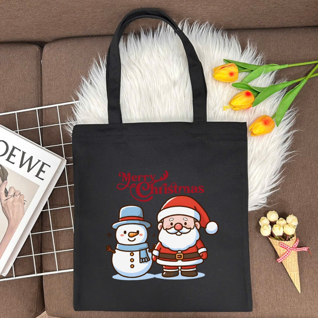 Túi tote vải canvas hình người tuyết, ông già Noel có khóa kéo và ngăn phụ WE TEE - WTU05_thumbnail_4