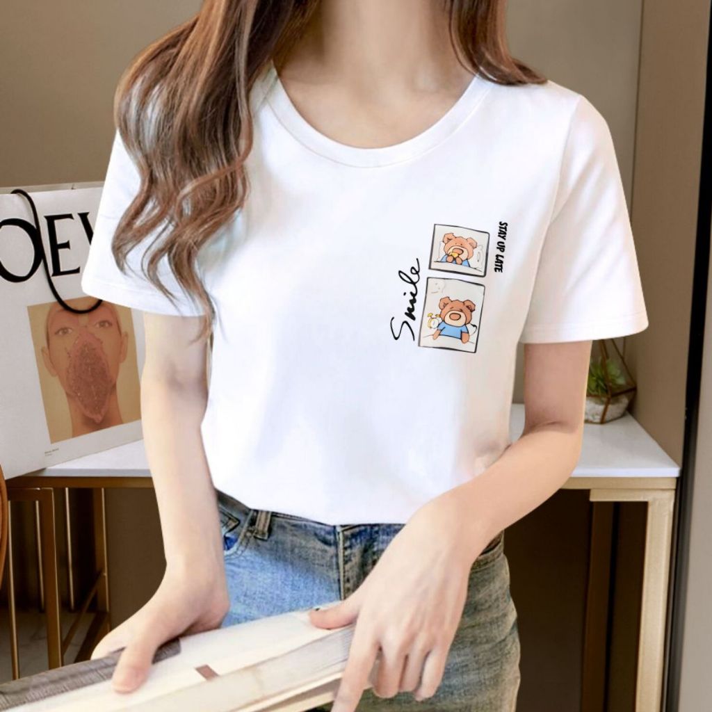 [Form Vừa] Áo thun nữ form vừa in hai hình gấu SMILE - Áo phông nữ VT7261_thumbnail_0