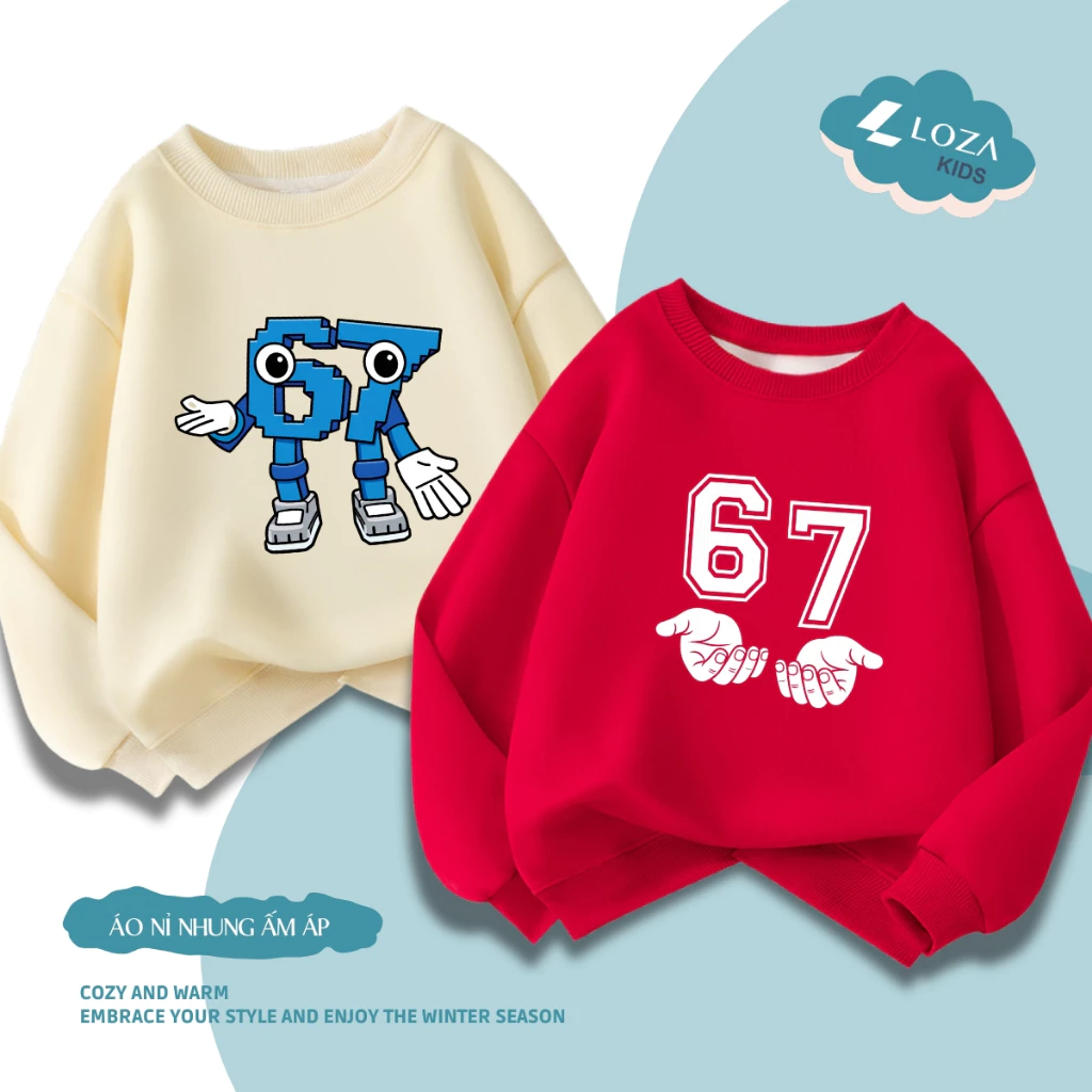 Áo nỉ cho bé trai in số 67 - Six Seven - Loza Kids IN029