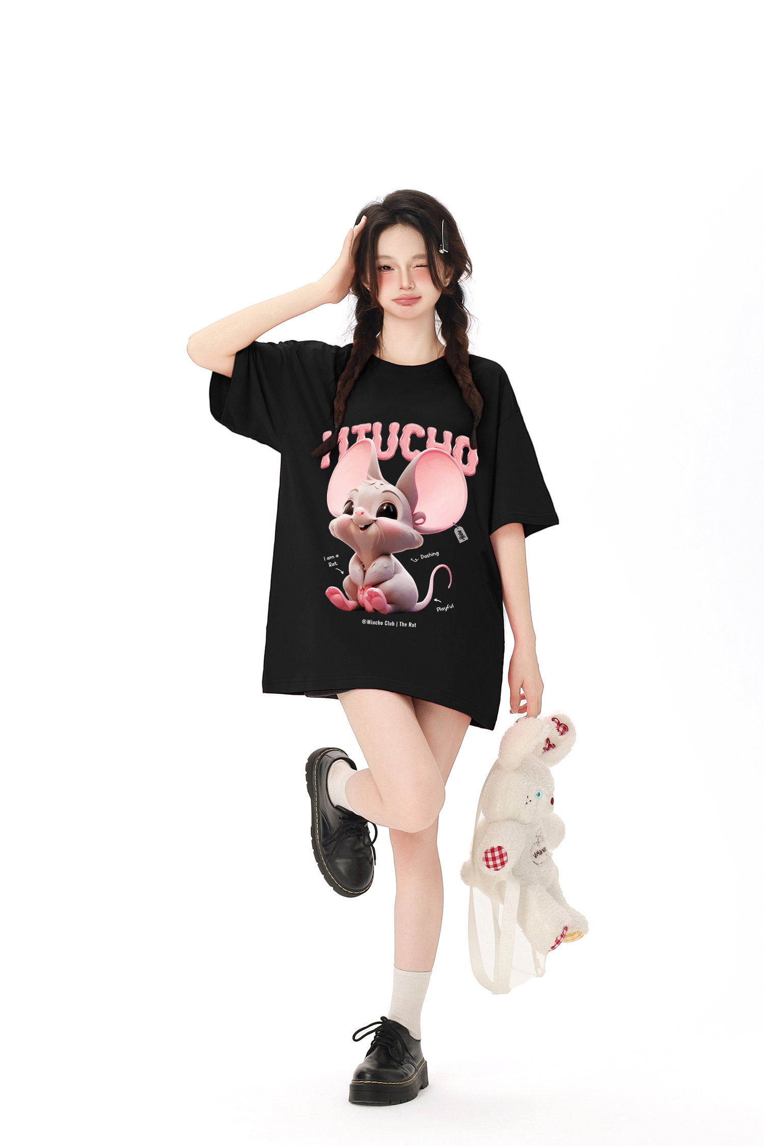 Áo thun form rộng 12 con giáp tuổi Tí ATD1236 Miucho tay ngắn cổ tròn in mix_thumbnail_10