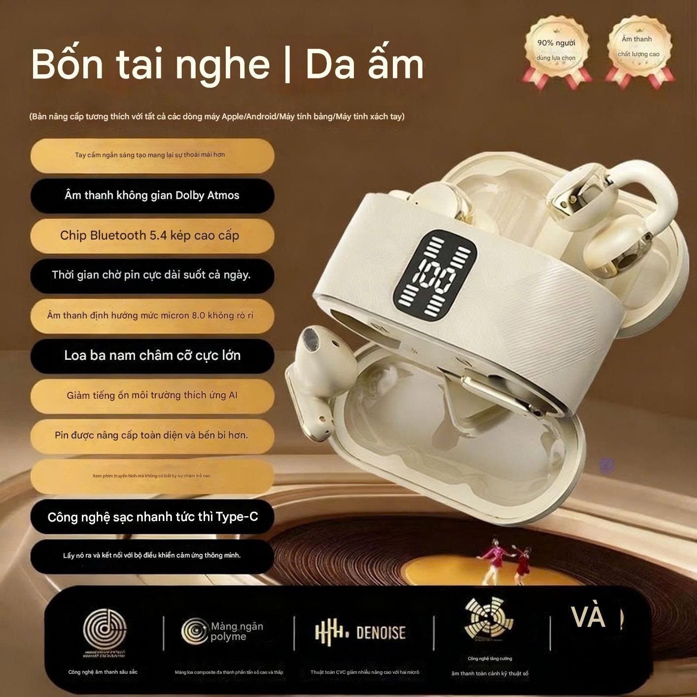 T-ECO SHOP | Tai Nghe Bluetooth 4 Tai – Màn LED, Chống Ồn AI, Âm Thanh Stereo, Pin Lâu_thumbnail_1