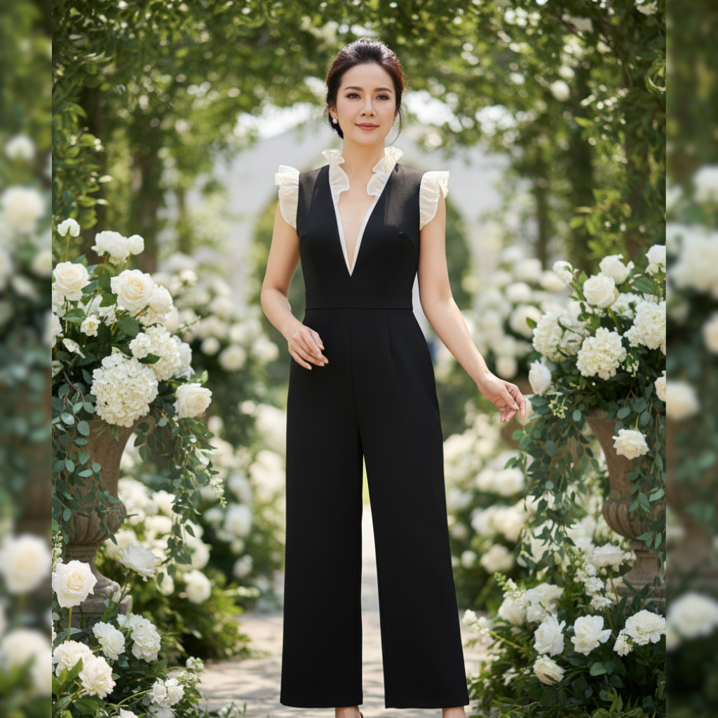 Jumpsuit phối bèo cổ khoét V phong cách_thumbnail_2