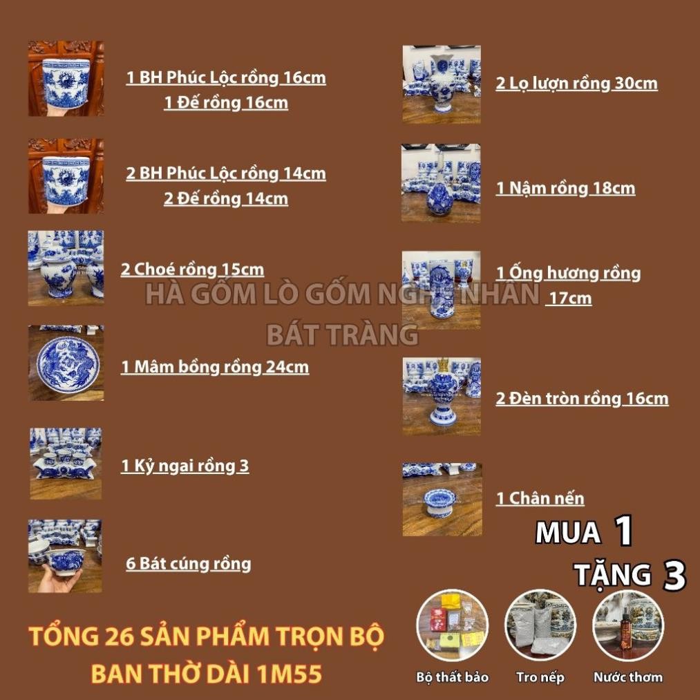 HG359 Đồ Thờ Cúng Bộ 26 món ban thờ 1M55 men lam nghệ nhân Bát Tràng chế tác TẶNG Thất Bảo, Tro Nếp_thumbnail_1