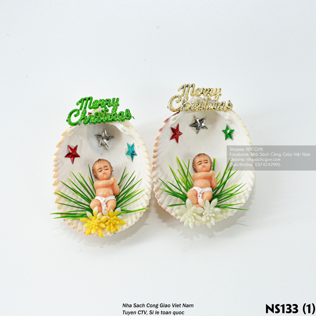 Tượng Chúa Hài Đồng Giáng Sinh mini - Vỏ ốc nhỏ NS133 Quà tặng Công Giáo, trang trí Noel_thumbnail_1