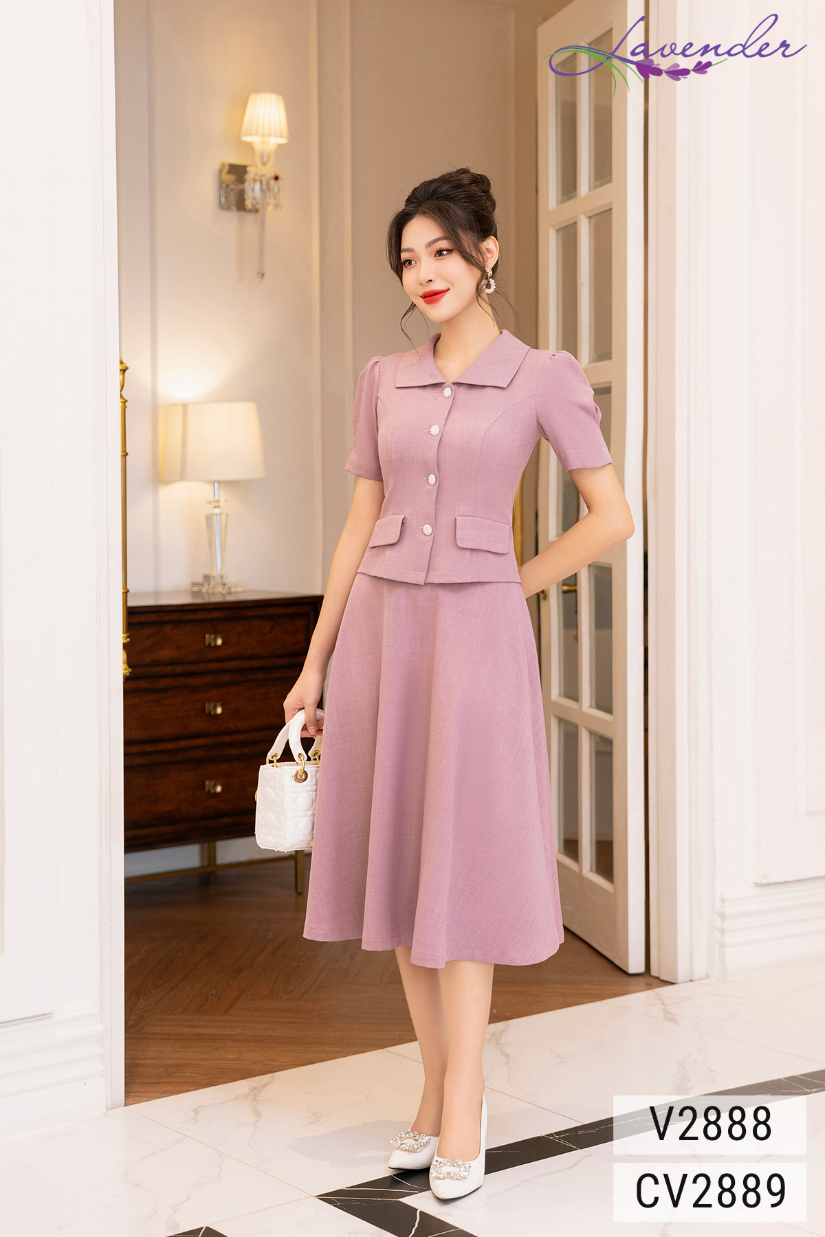 Áo vest tay ngắn Thời trang Lavender cổ bẻ phối nắp túi giả V2888_thumbnail_1