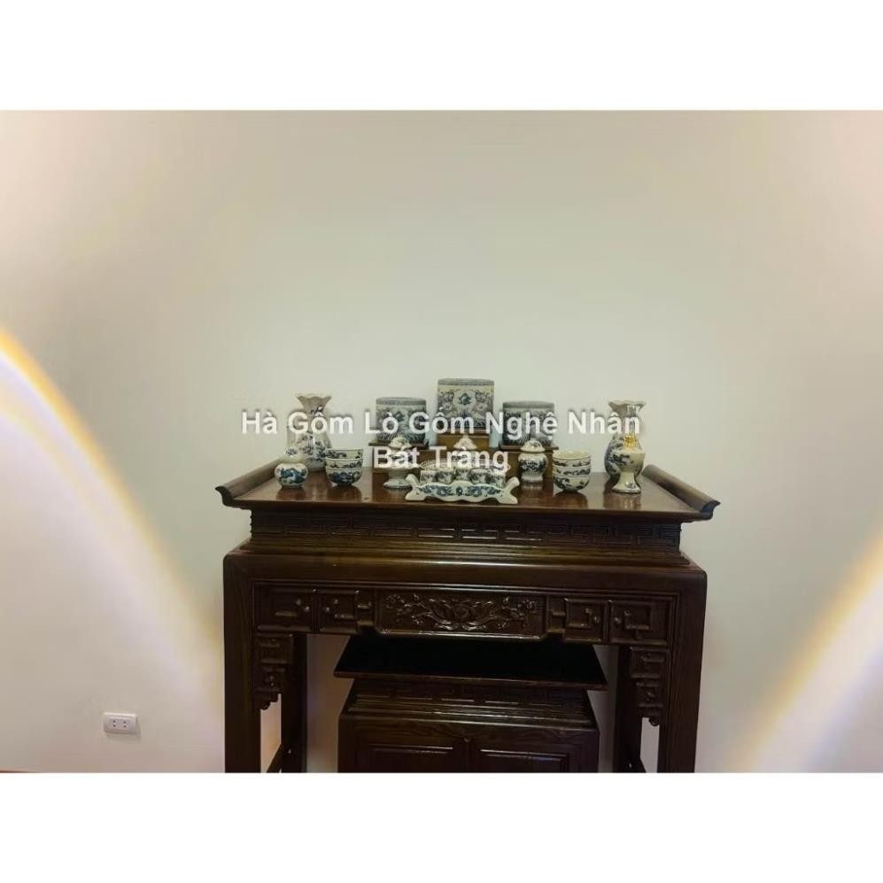 HG112 Đồ Thờ Cúng Bộ 17 món ban thờ 1M - 1M2 men rạn trơn nghệ nhân Bát Tràng chế tác TẶNG Thất Bảo, Tro Nếp_thumbnail_7