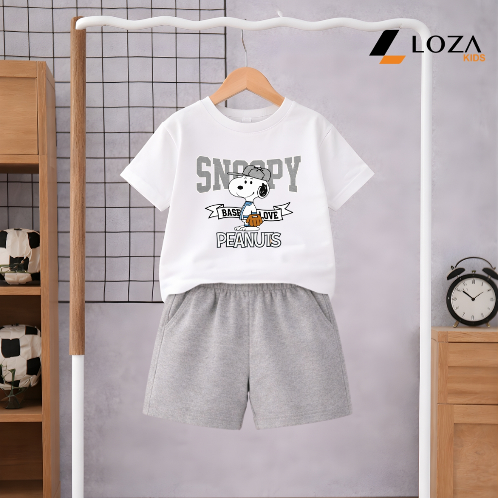 Set đồ bé trai Snoopy (gồm áo thun+quần đùi) chất liệu thun cotton - Đồ bộ trẻ em nam cân nặng từ 15-40kg- SB599_thumbnail_7