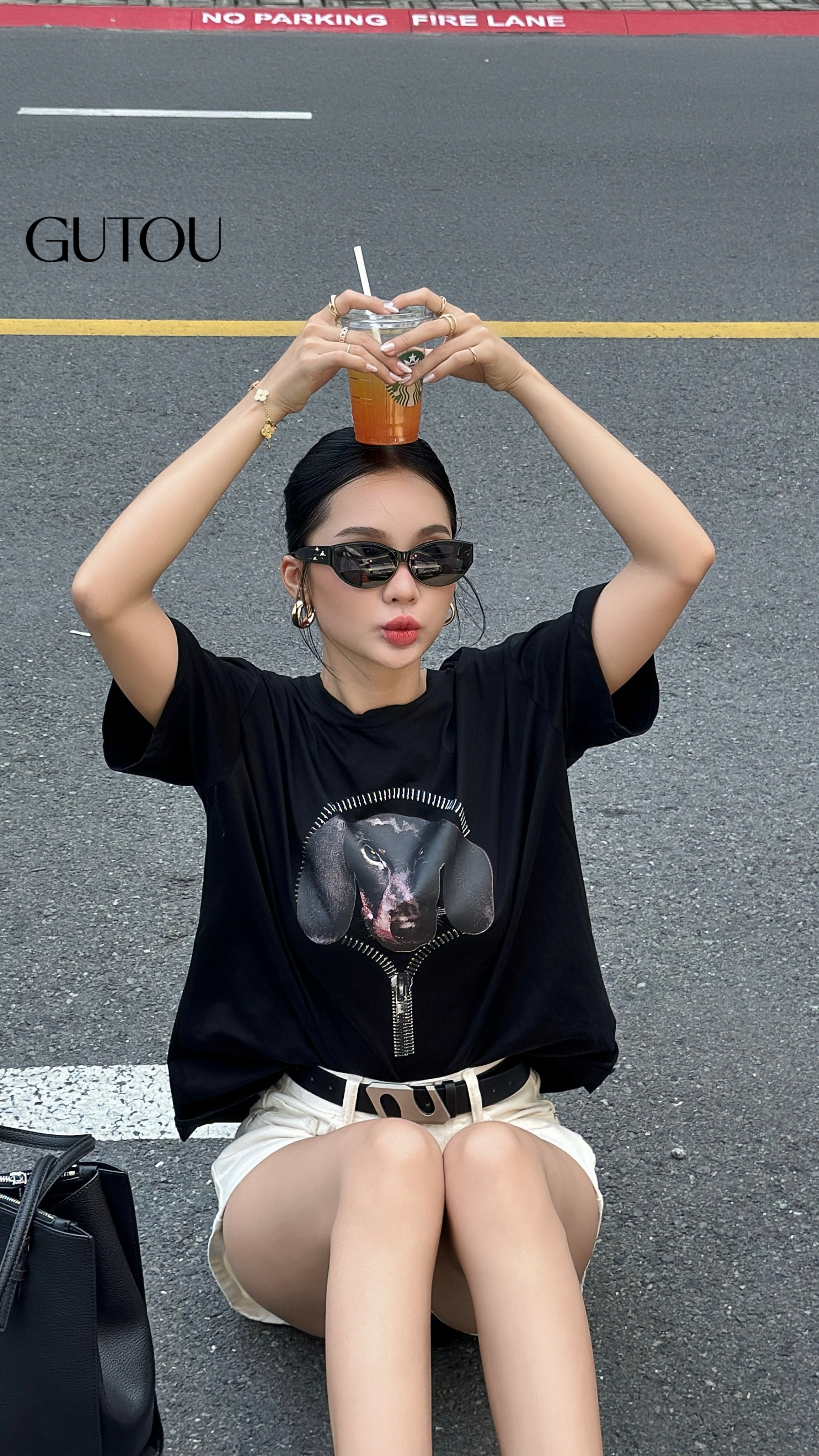 [ GUTOU ] Áo Thun Đen In Hình Doberman Khóa Kéo_thumbnail_8