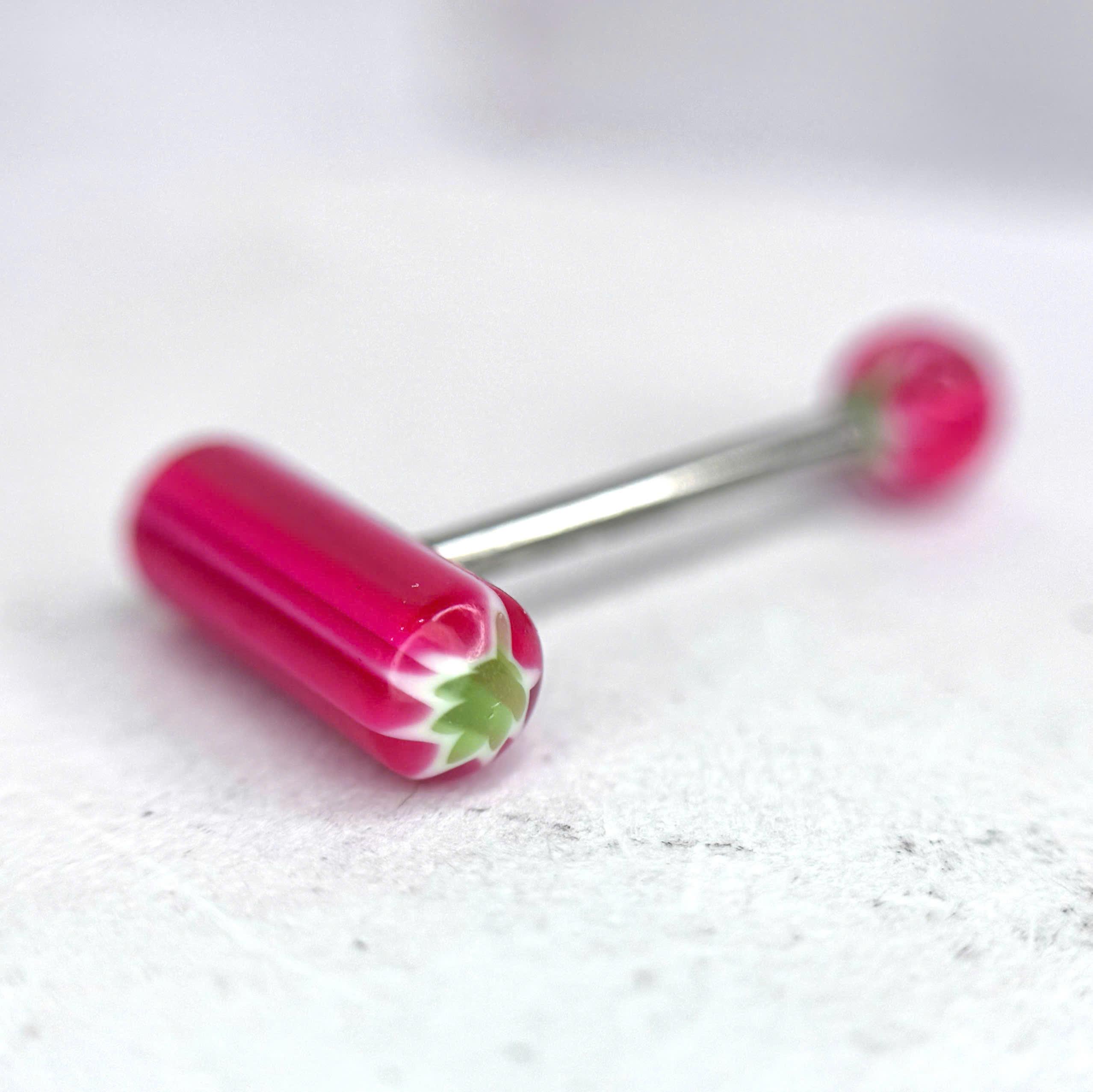 khuyên lưỡi hồng trắng hình lá xanh