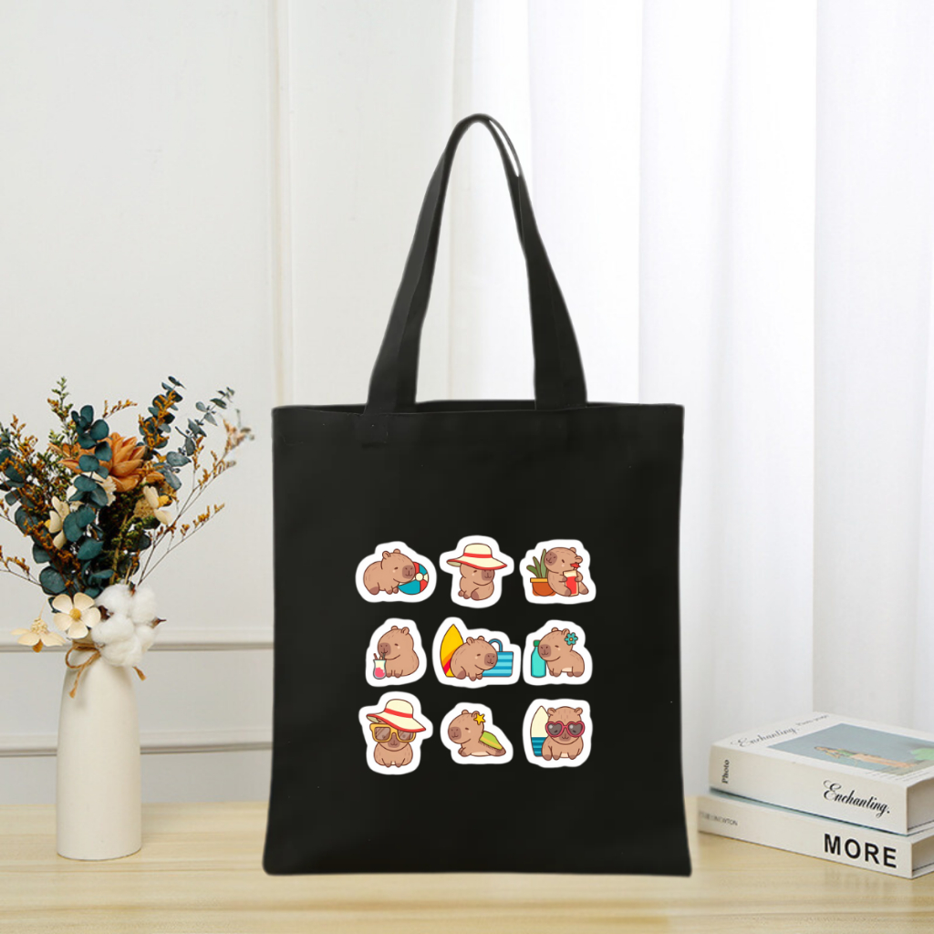 Túi tote vải canvas hình Gấu, Capybara có khoá kéo và ngăn phụ, đi học đi chơi - 𝐖𝐞 𝐓𝐞𝐞 TOTE02_thumbnail_20