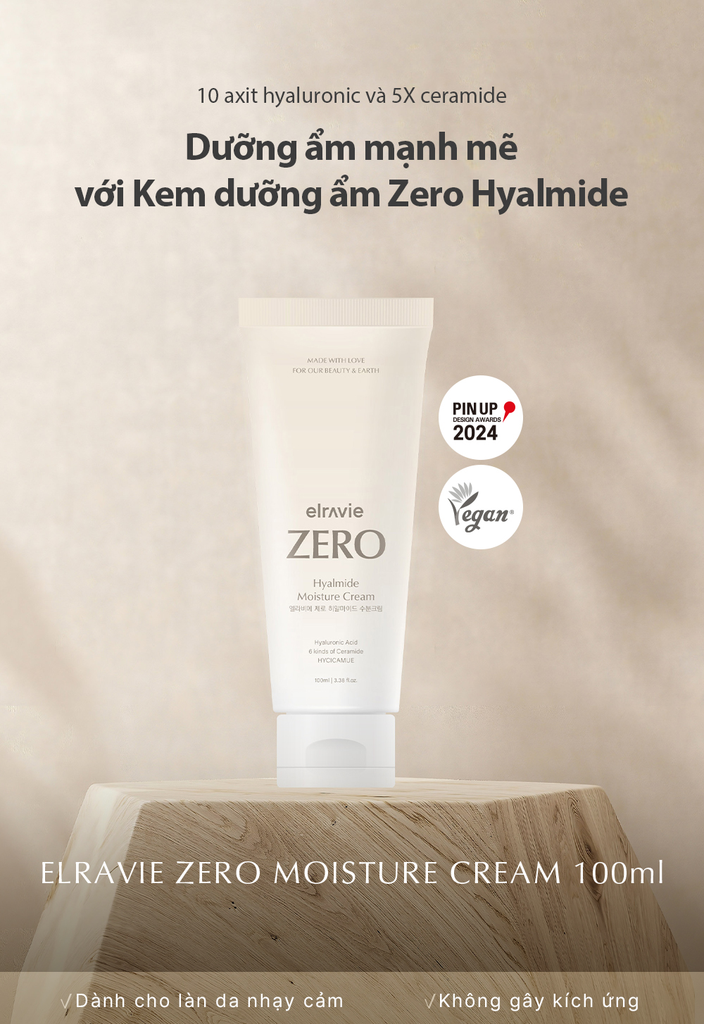 Kem dưỡng thuần chay Elravie Zero Hyalmide Moisture Cream 100ml_thumbnail_3