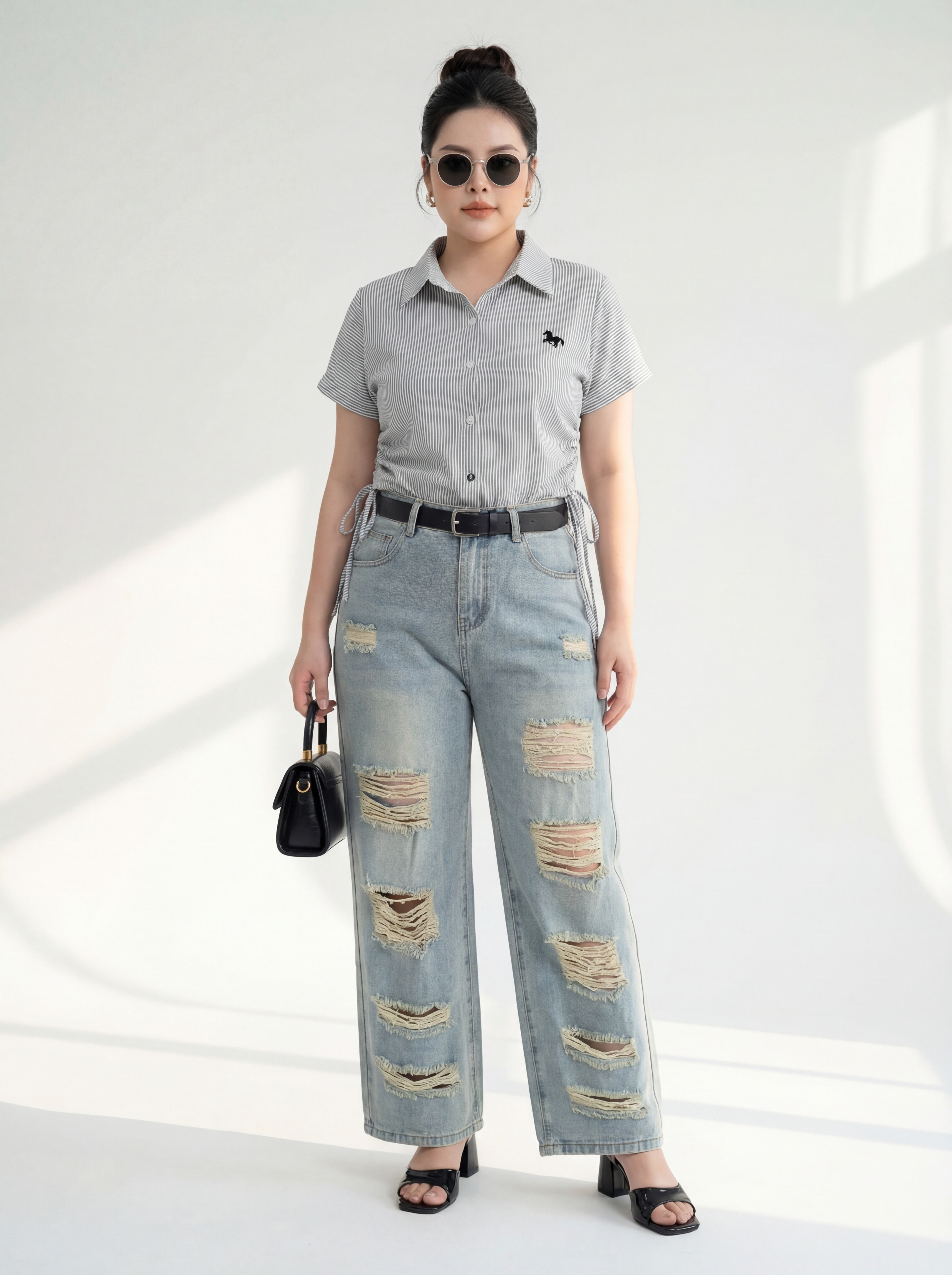 Quần jean suông 97cm siêu rách bigsize QJ5029