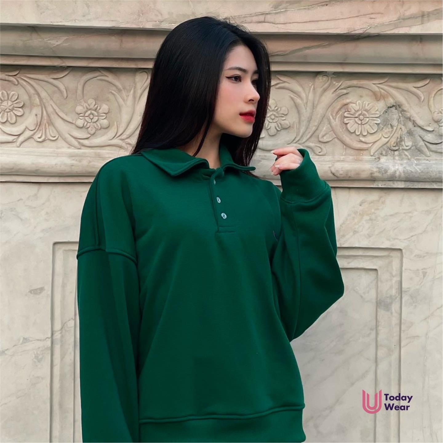 Áo nỉ Basic Sweater cổ polo cài nút form rộng_thumbnail_4