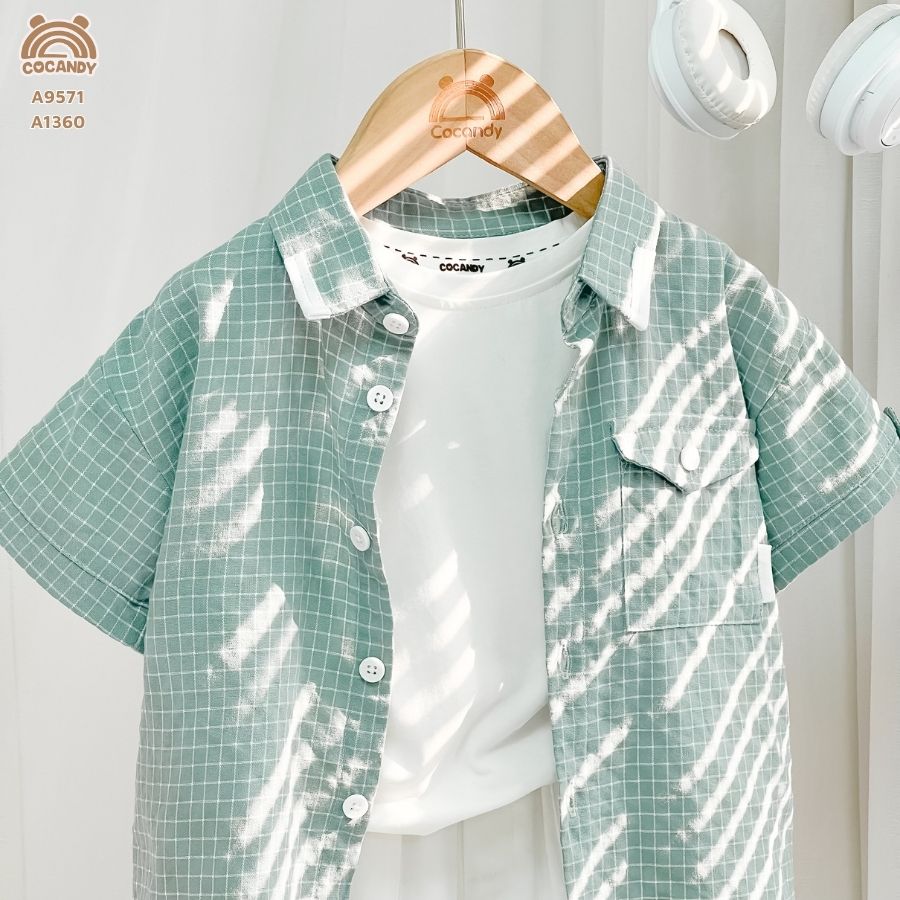 Áo cộc caro XANH MINT sơ mi nắp túi_thumbnail_4