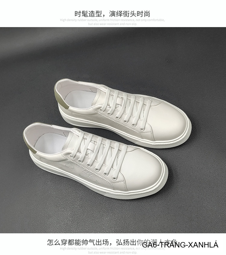 GA6 - Giày Sneaker Nam Da Bò Phong Cách Hàn, Đế Bằng Thoáng Khí, Màu Trắng Xanh Lá Đen_thumbnail_6