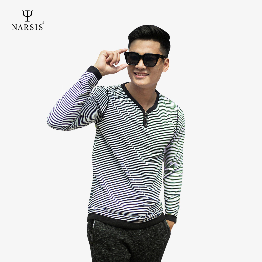 ÁO NAM NARSIS  TRẮNG KẺ ĐEN D5046 NARSIS CHẤT LIỆU THOÁNG MÁT, DỄ CHỊU, THOẢI MÁI CẢ NGÀY, DỄ VẬN...