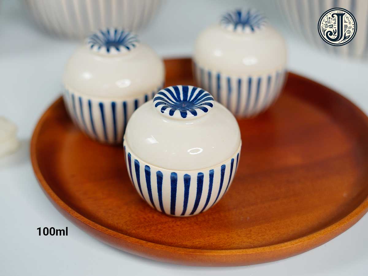 Thố Sứ Có Nắp Đậy Sọc