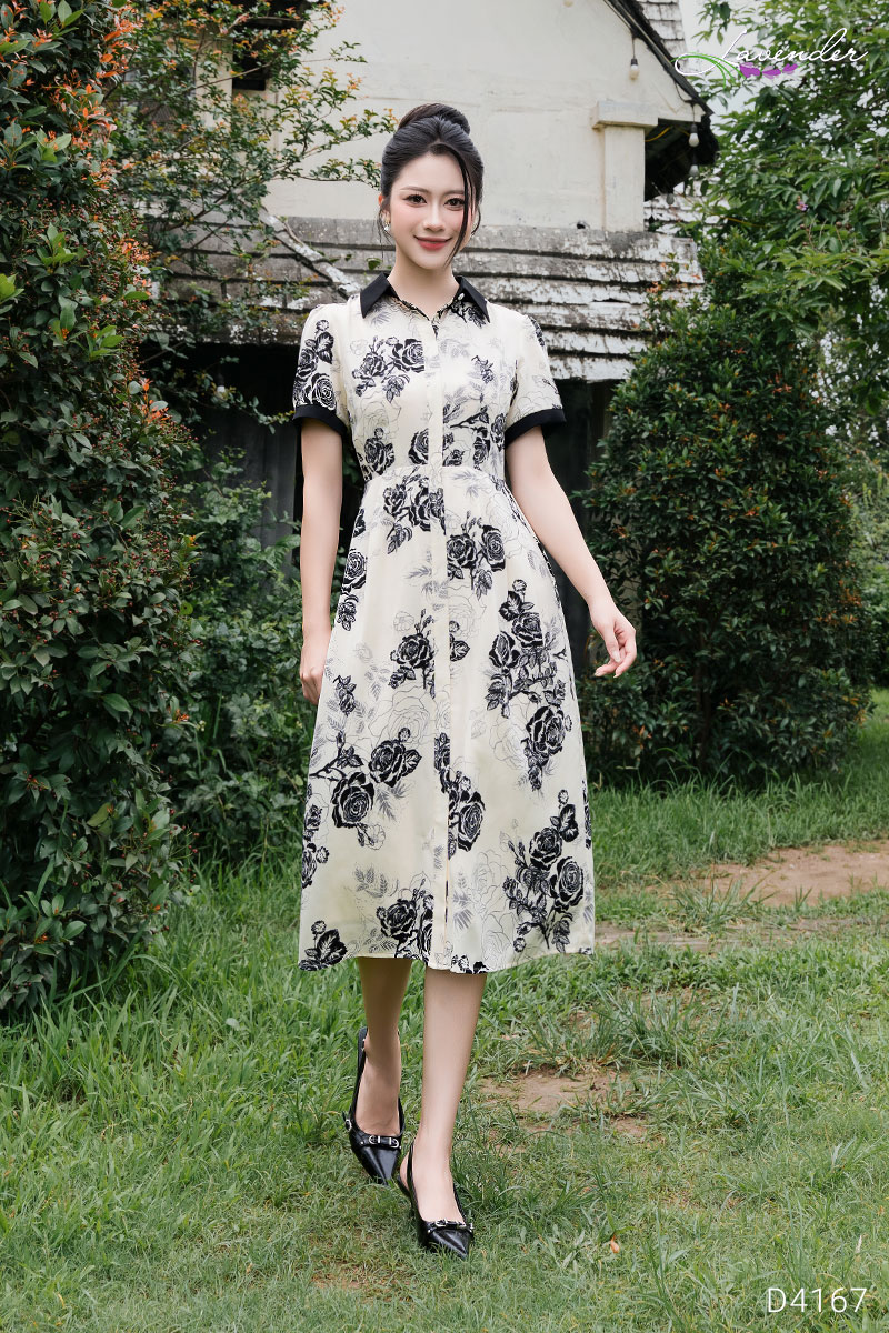 Đầm hoa cổ đức nẹp tay ngắn  D4167_thumbnail_4