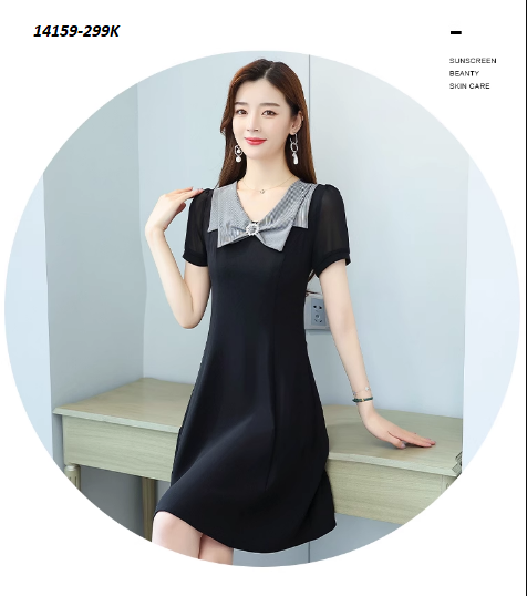 14159-Đầm suông A tay ngắn cổ nơ cách điệu ( thun lụa)FREESHIP_thumbnail_3