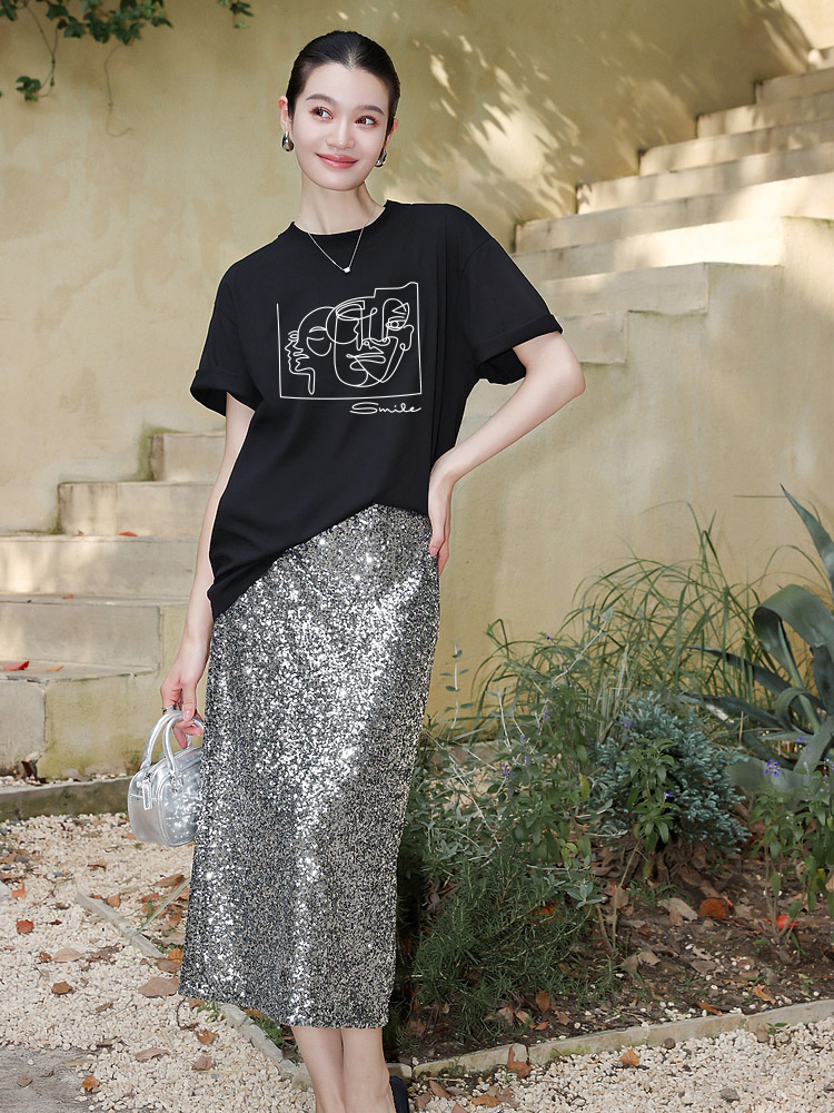 Áo thun nữ form vừa regular tôn dáng ARD1519 Miucho Chic chất vải cotton co giãn tay ngắn in artwork_thumbnail_4