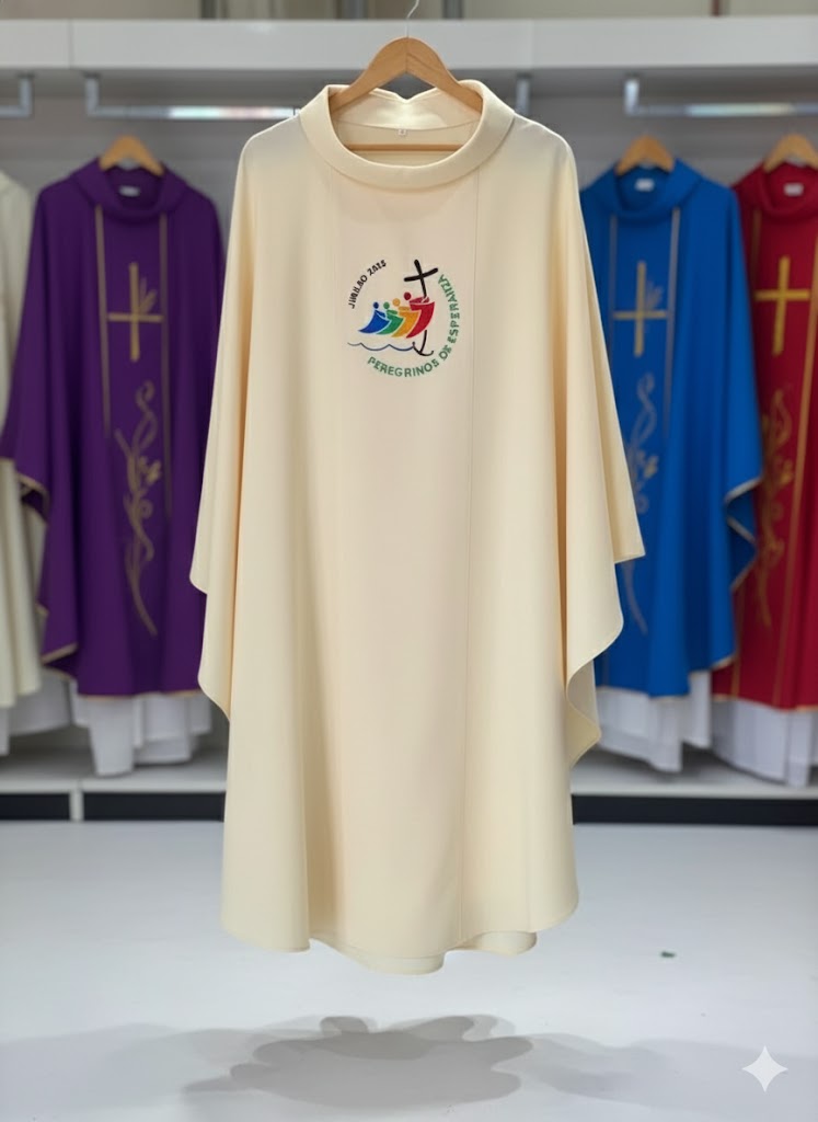 Áo lễ linh mục màu vàng kem thêu logo năm thánh - Quà tặng tân linh mục_thumbnail_3