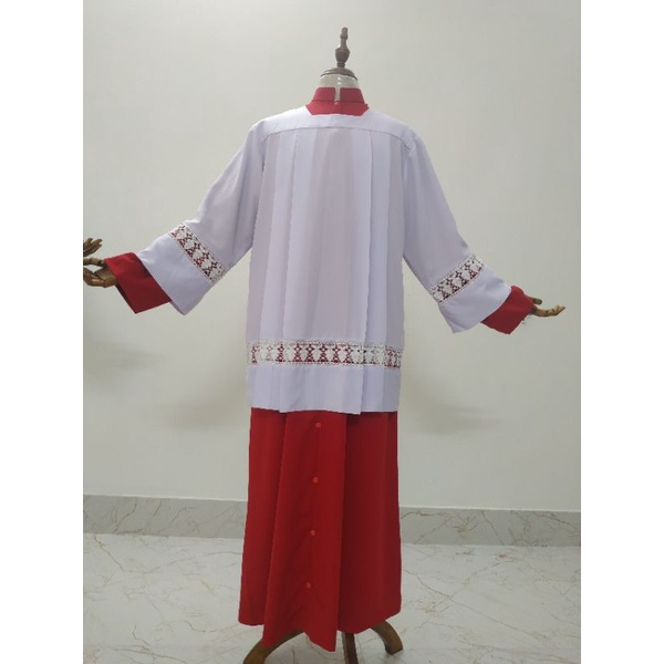 Bộ áo giúp lễ có ren màu đỏ - trắng PP0173