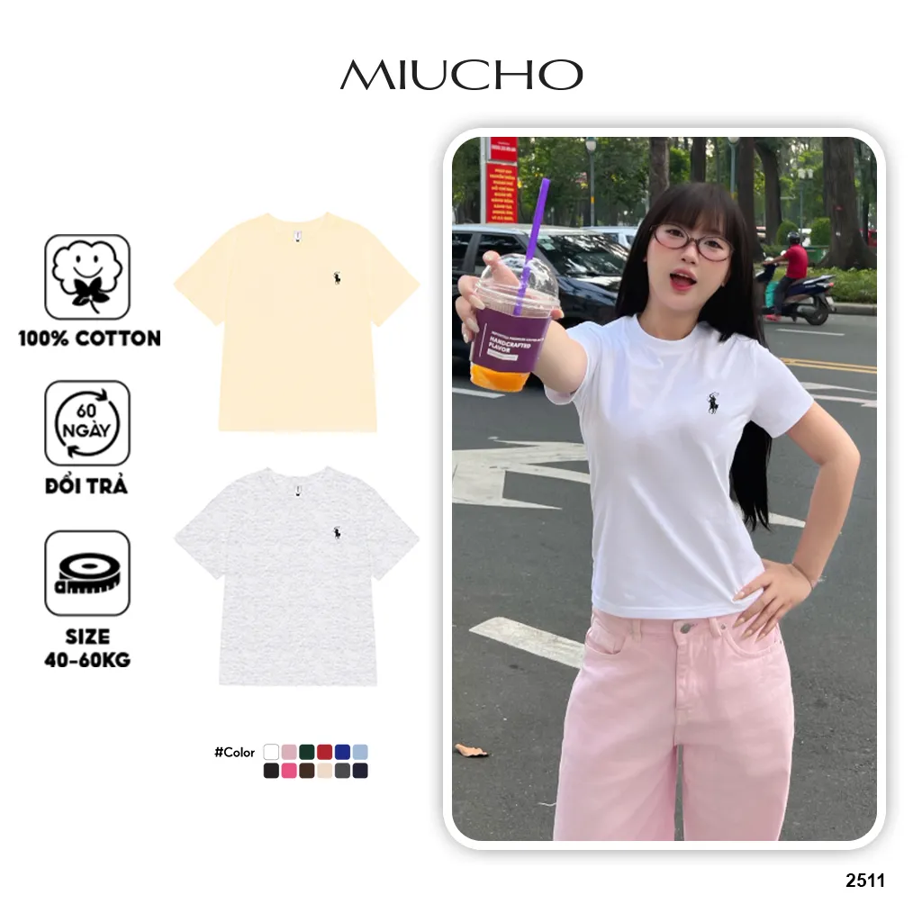 Áo baby tee basic nhiều màu 2511 Miucho chất vải cotton co giãn thoáng mát tay ngắn cổ tròn in artwork_thumbnail_1