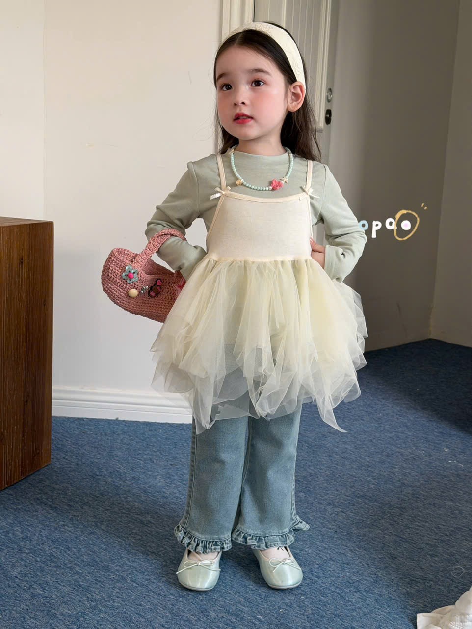 (E126) Áo voan trắng kem 2 dây hãng Opao