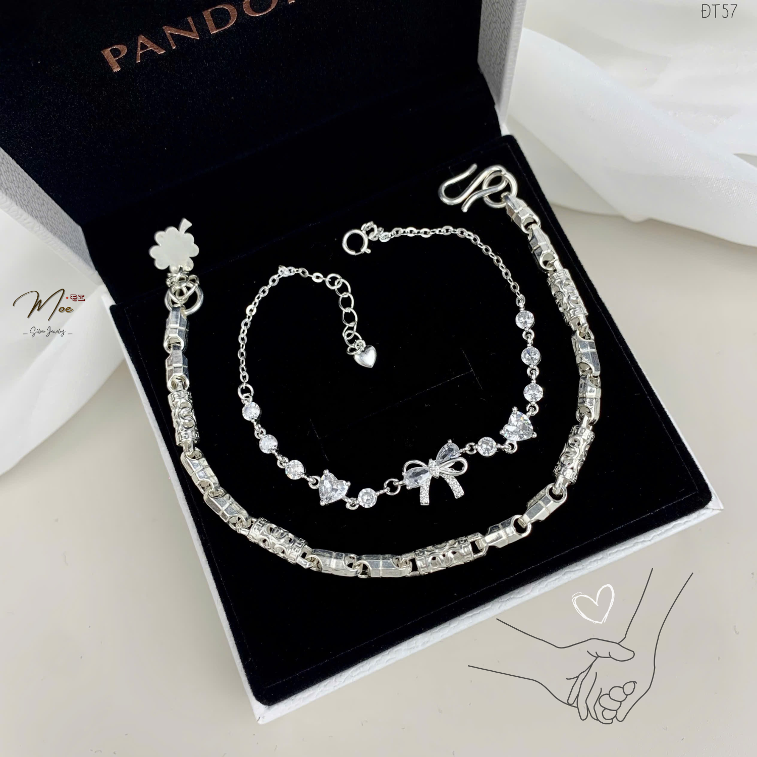 ĐT57 - Lắc tay đôi Nơ pha lê tình yêu & ống đốt kim tiền